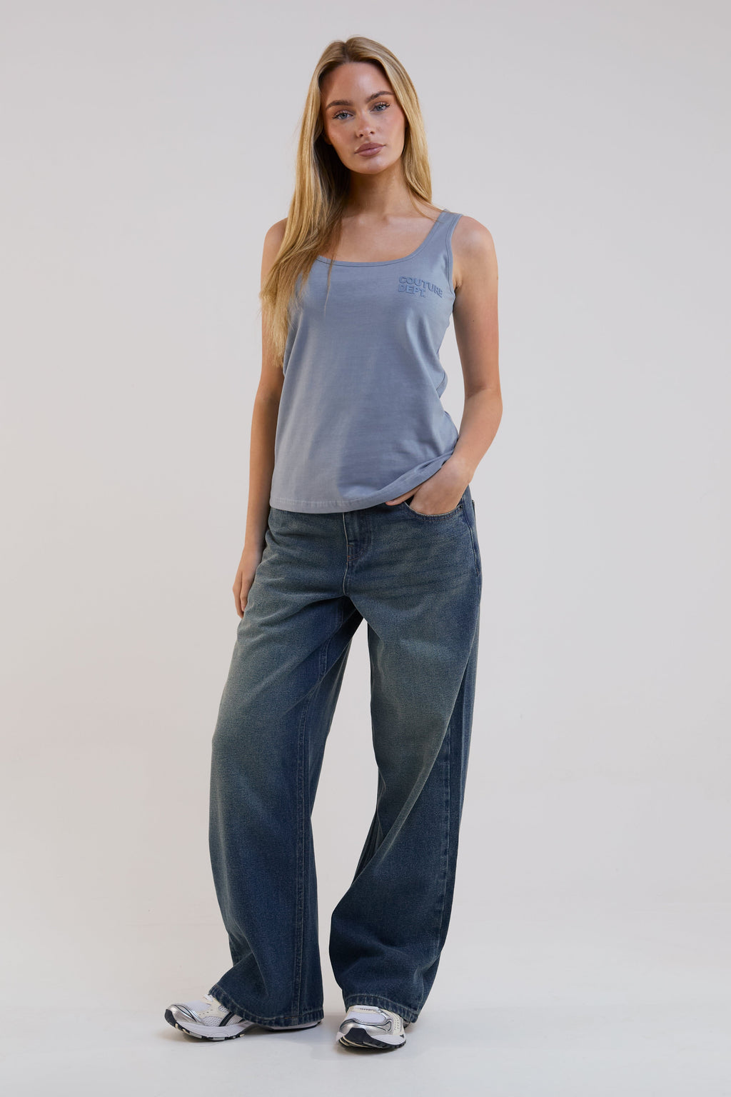 Flow Wide Leg Denim Jeans - Dark Blue