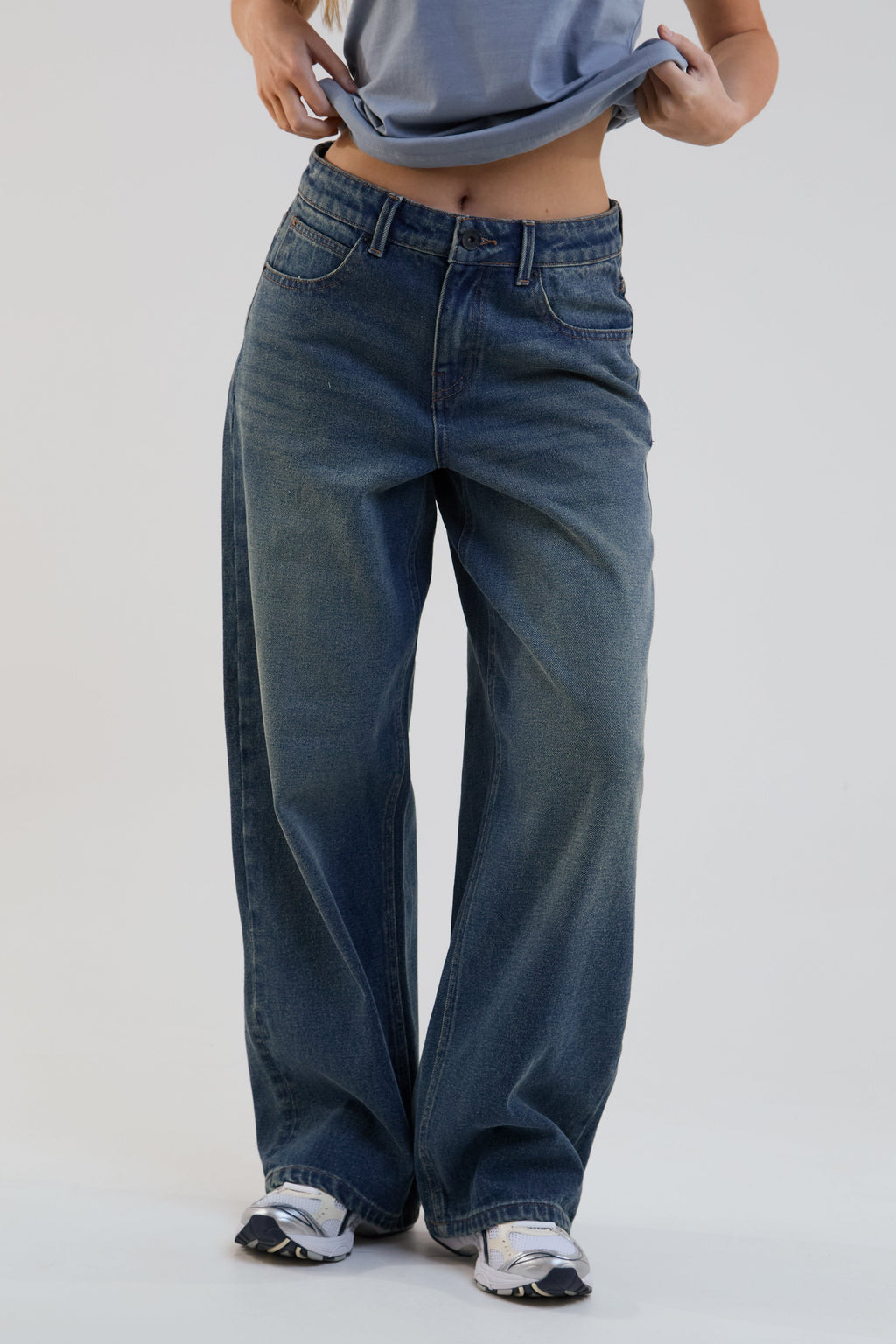 Flow Wide Leg Denim Jeans - Dark Blue