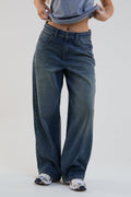 Flow Wide Leg Denim Jeans - Dark Blue