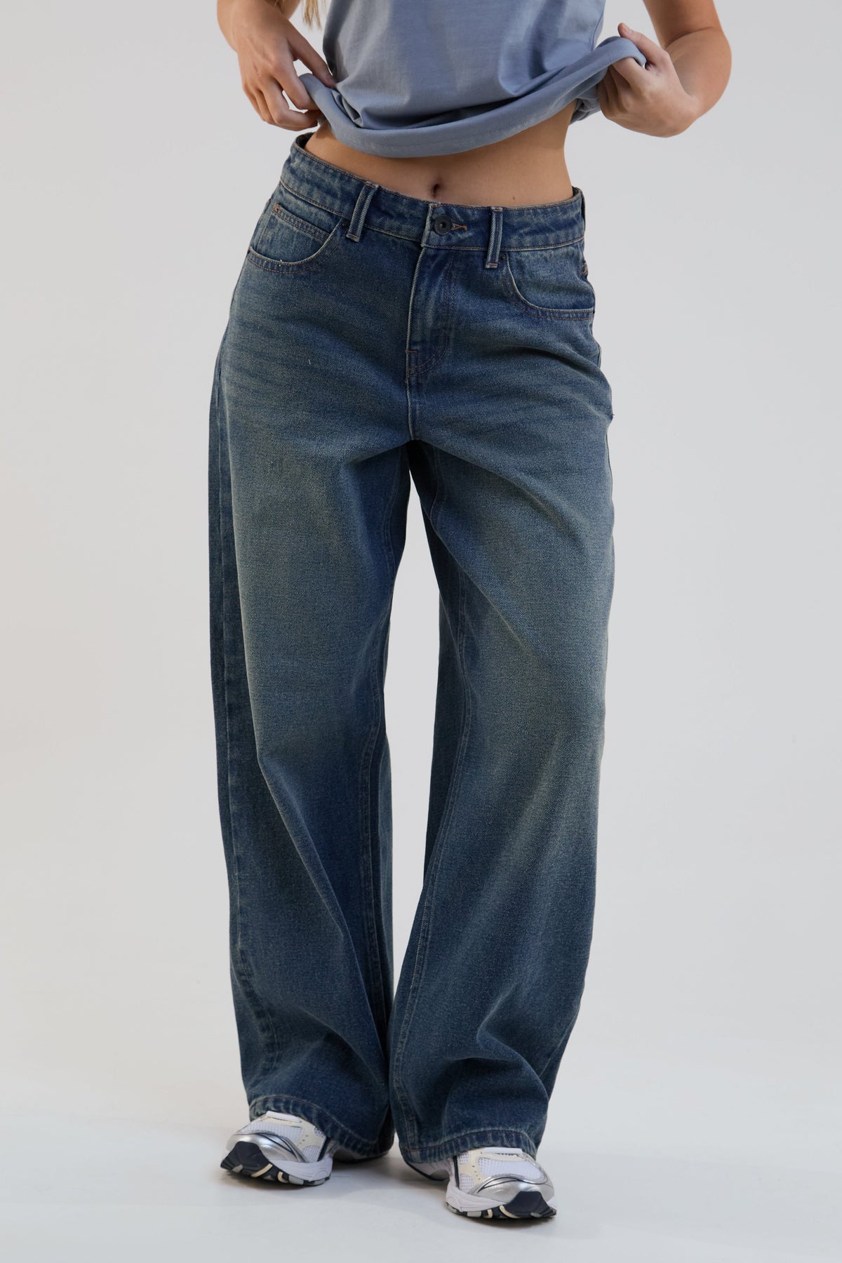 Flow Wide Leg Denim Jeans - Dark Blue