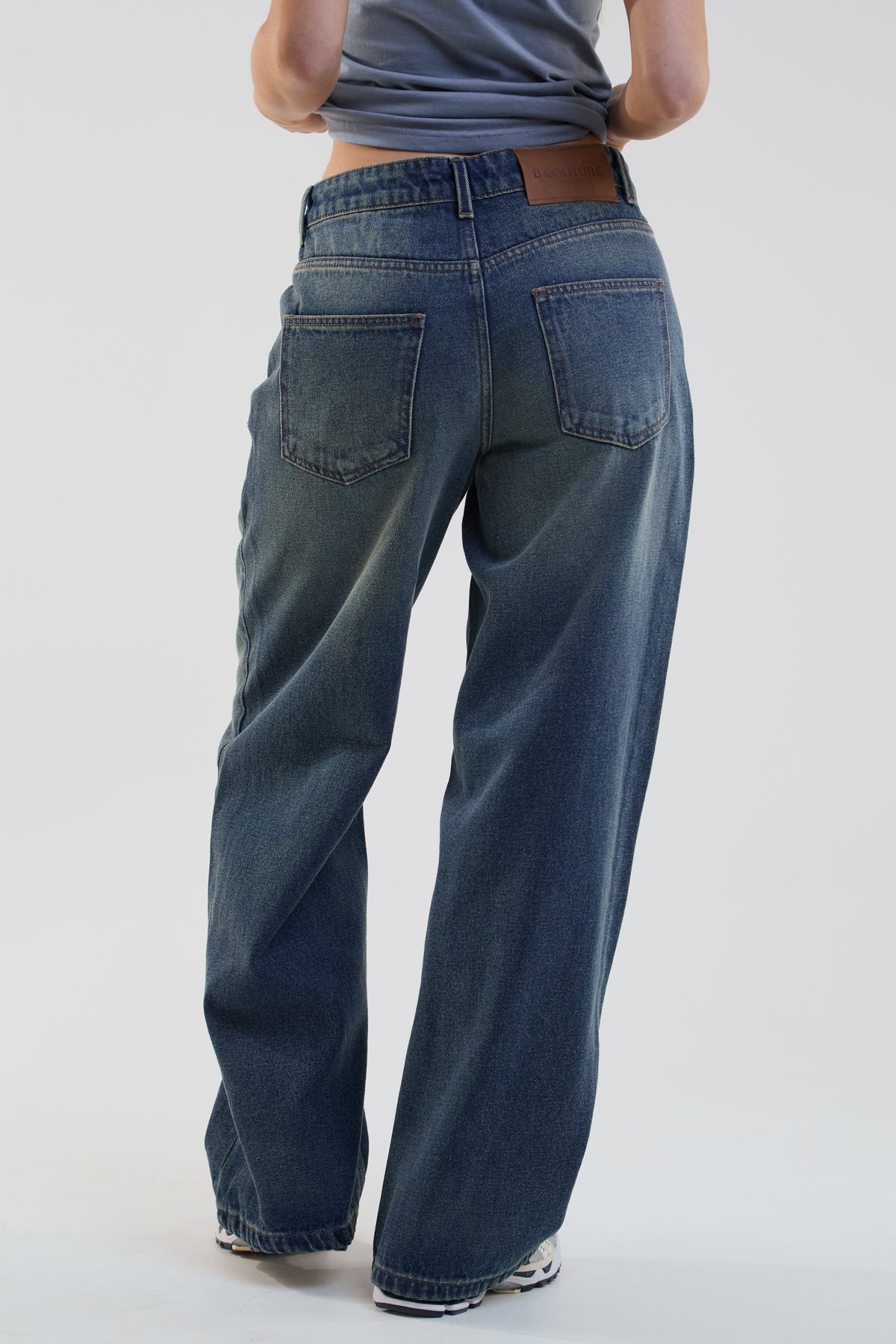 Flow Wide Leg Denim Jeans - Dark Blue