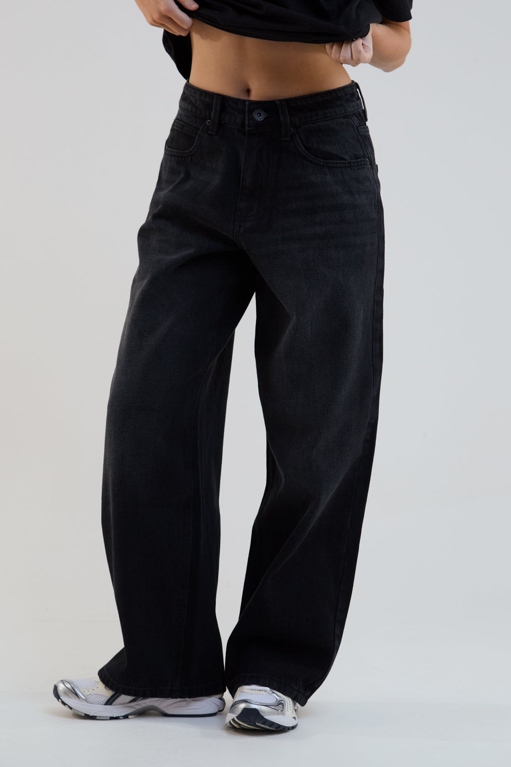 Flow Wide Leg Denim Jeans - Washed Black