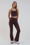 Stryke Flared Leggings & Cropped Tank Set - Coffee