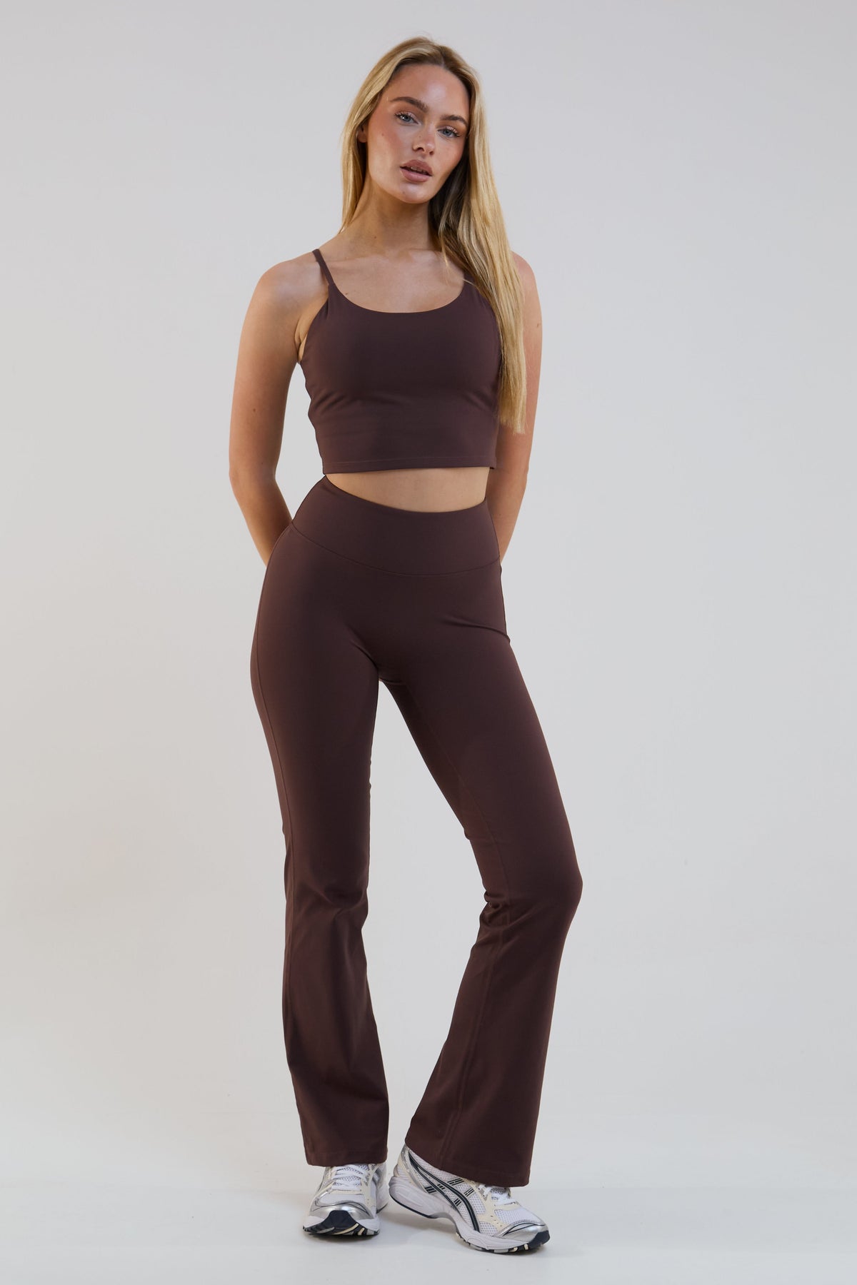 Stryke Flared Leggings & Cropped Tank Set - Coffee