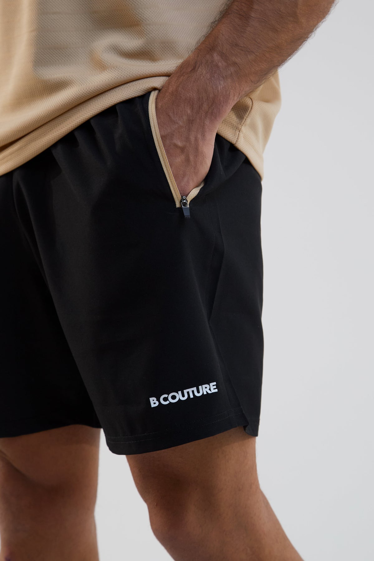 Velocity Gym Shorts & T-Shirt Set - Sand/Black
