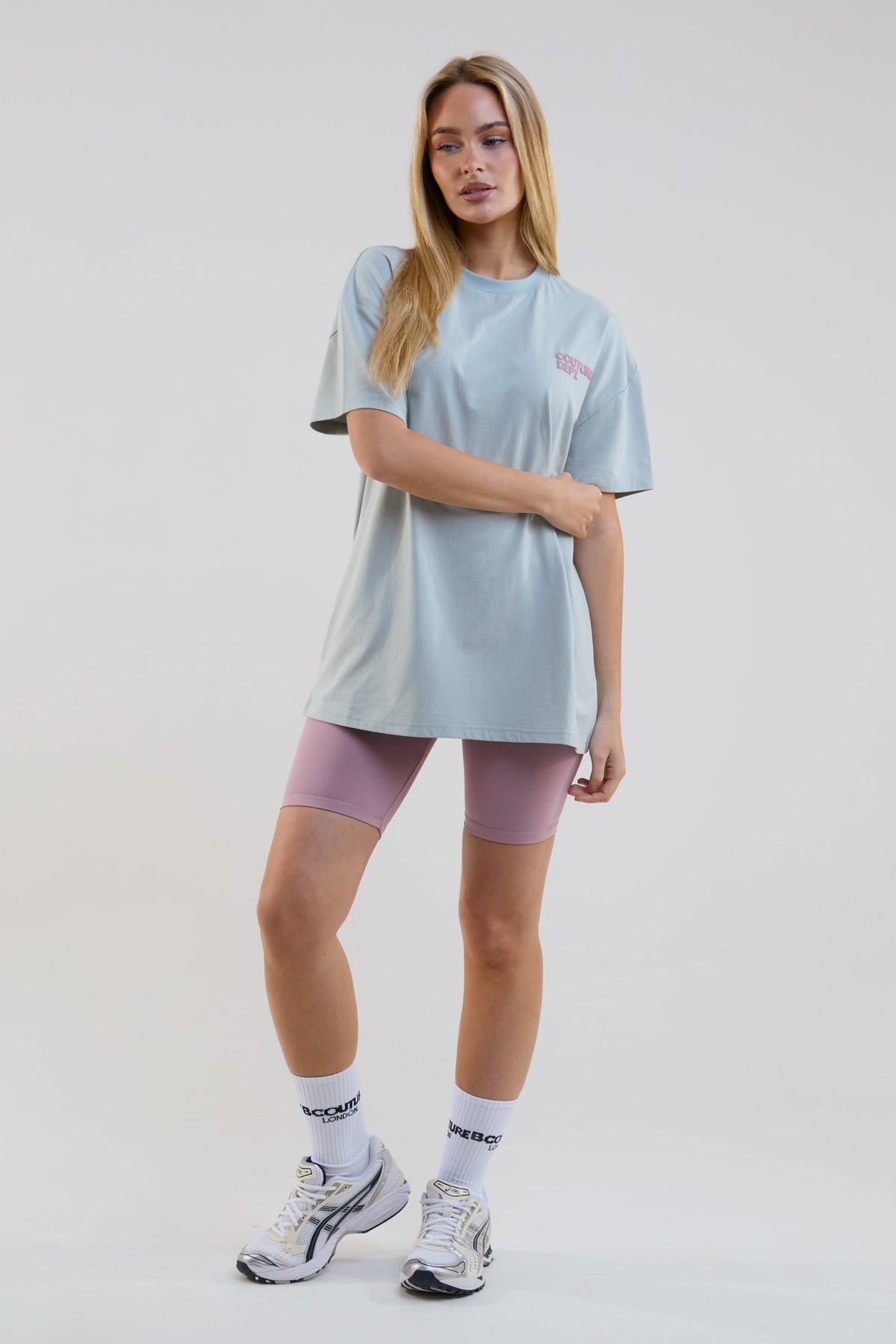 Shadow Cycling Shorts & T-Shirt Set - Green/Pink