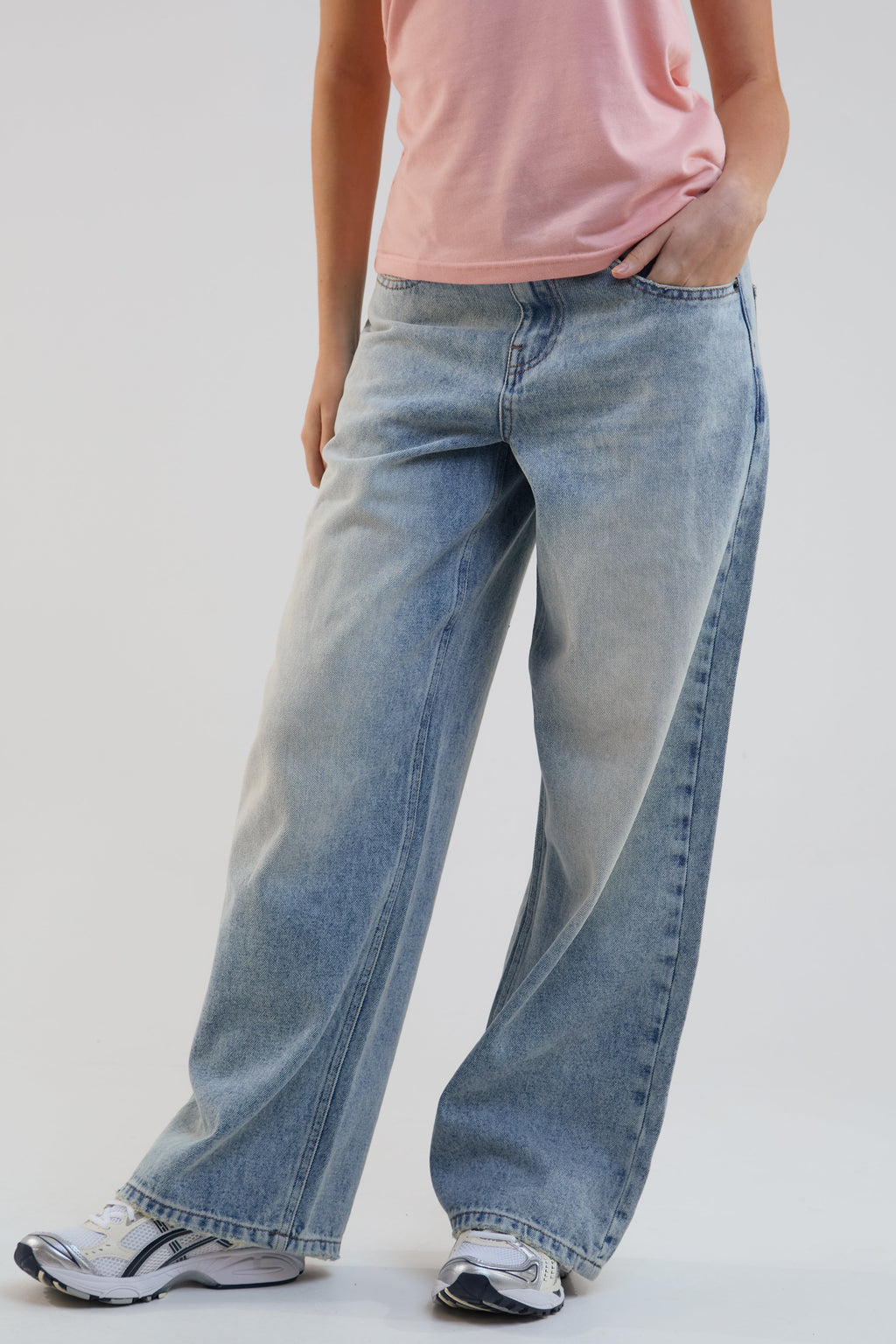 Flow Wide Leg Denim Jeans - Light Blue