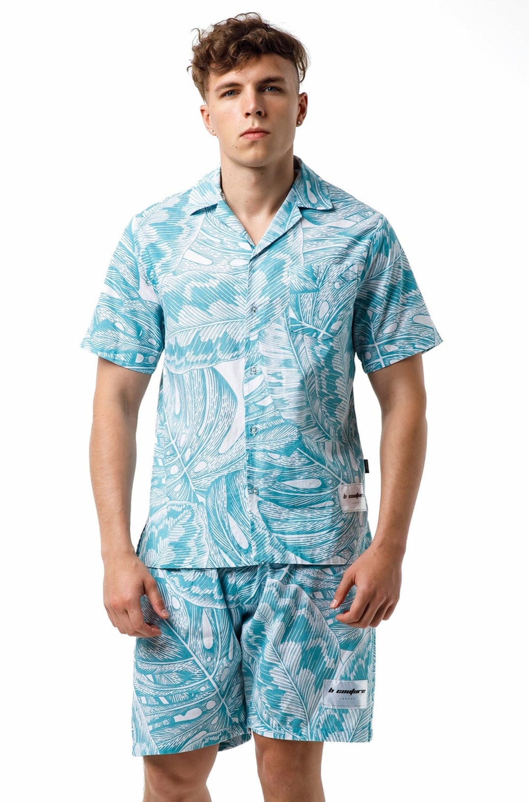 OSTERLAY - Printed Shirt & Short Set - White/Blue