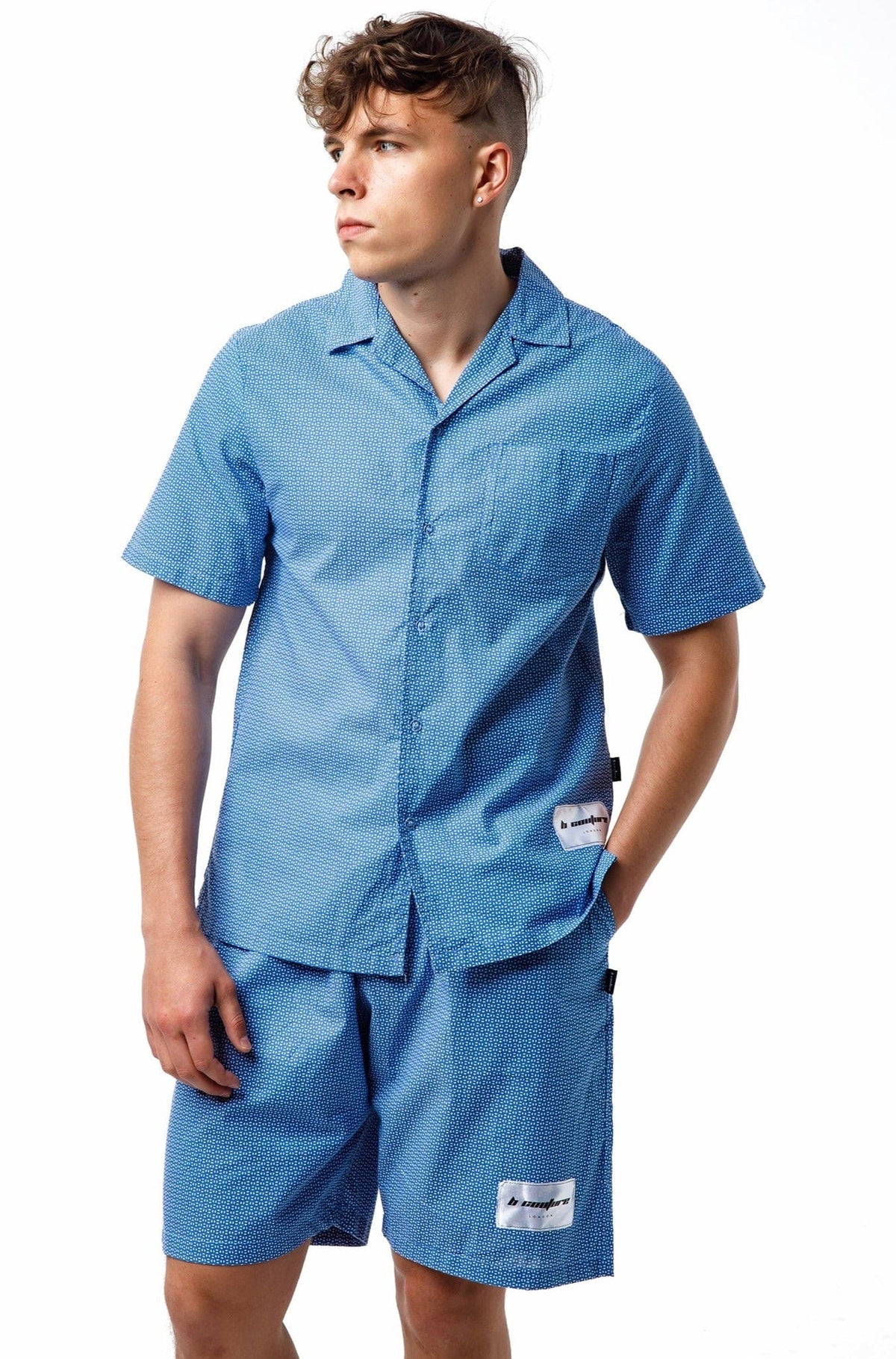 OSTERLAY - Printed Shirt & Short Set - Blue/White