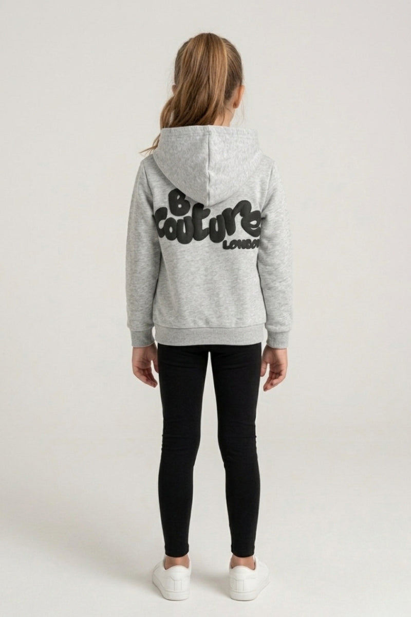 Luna Girls Leggings & Hoodie Set - Grey Marl/Black