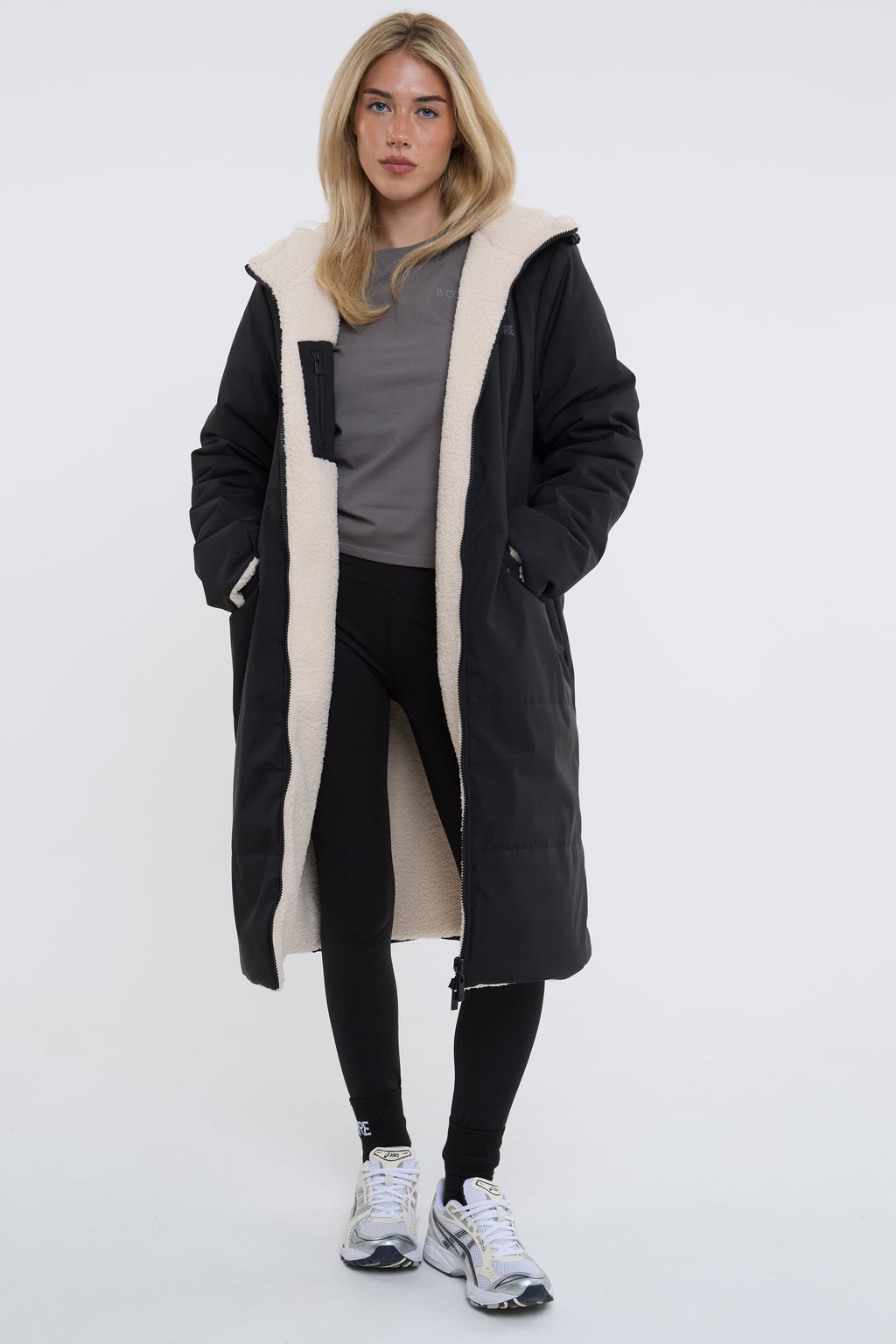 Zoey Reversible Longline Borg-Lined Padded Coat - Black