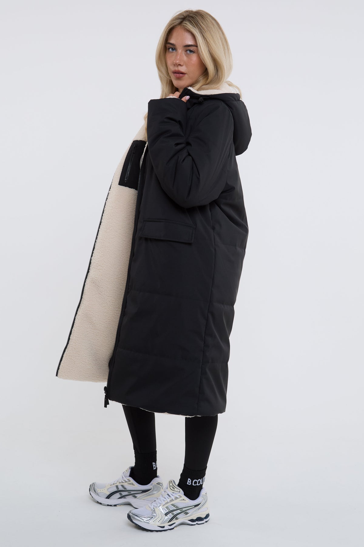 Zoey Reversible Longline Borg-Lined Padded Coat - Black