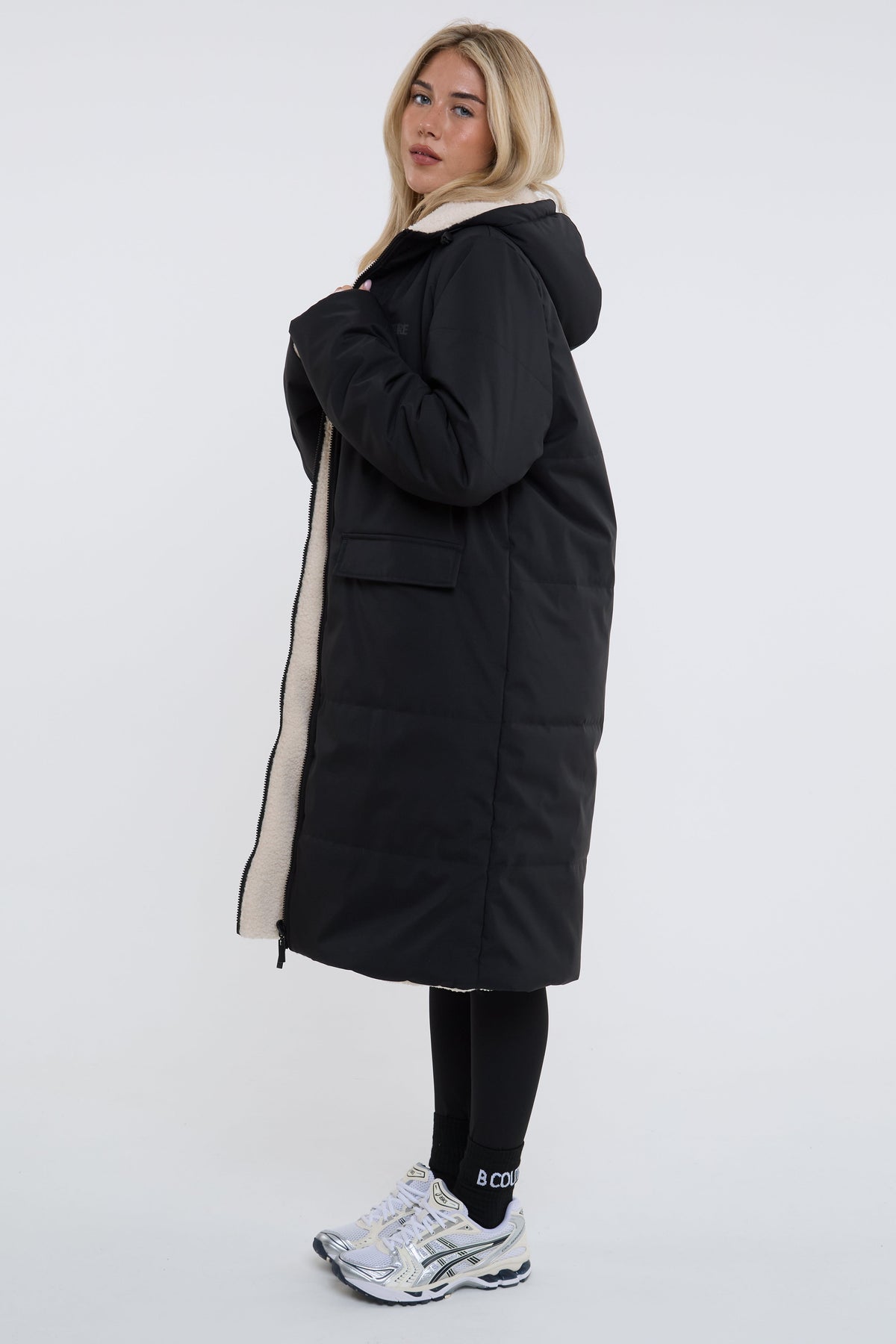 Zoey Reversible Longline Borg-Lined Padded Coat - Black