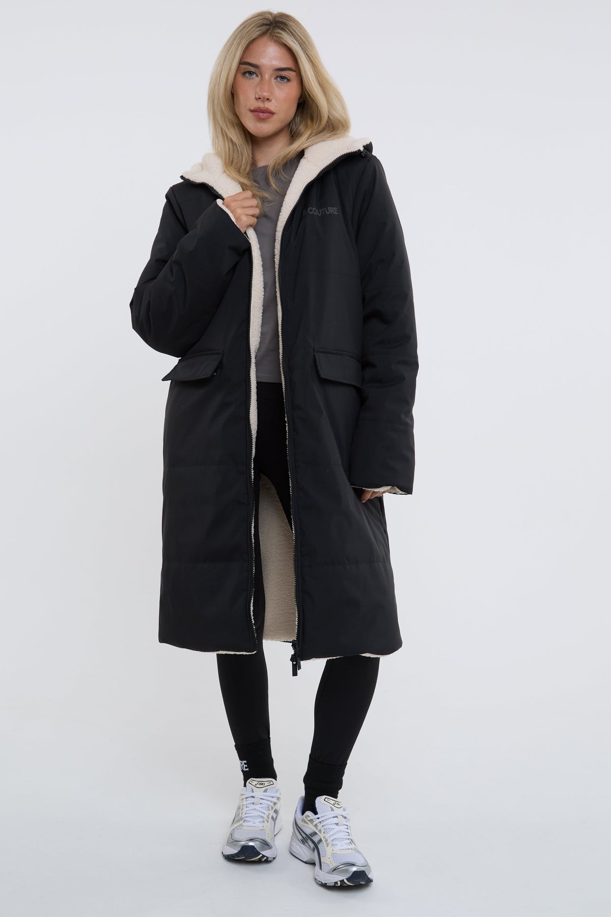 Zoey Reversible Longline Borg-Lined Padded Coat - Black