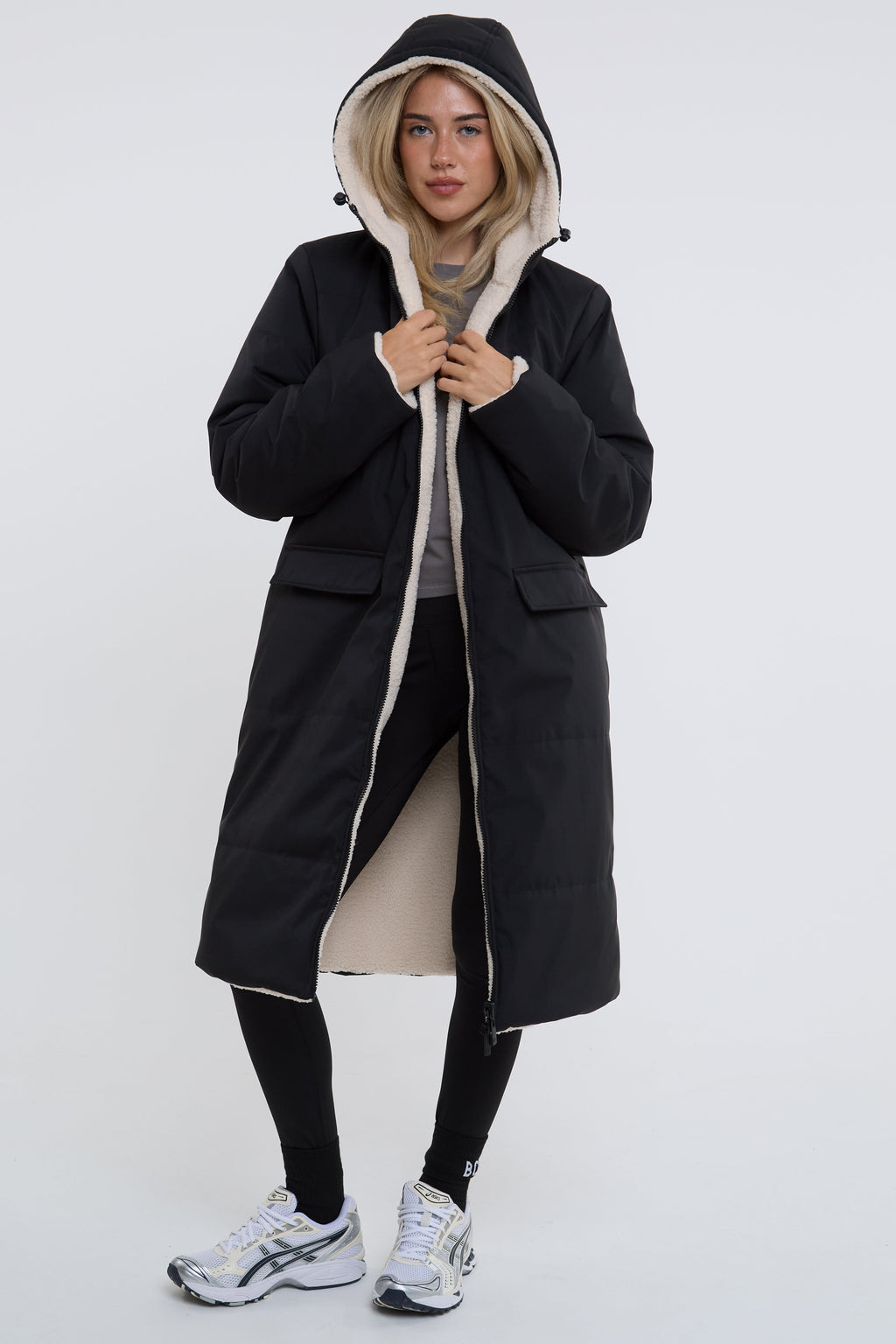 Zoey Reversible Longline Borg-Lined Padded Coat - Black