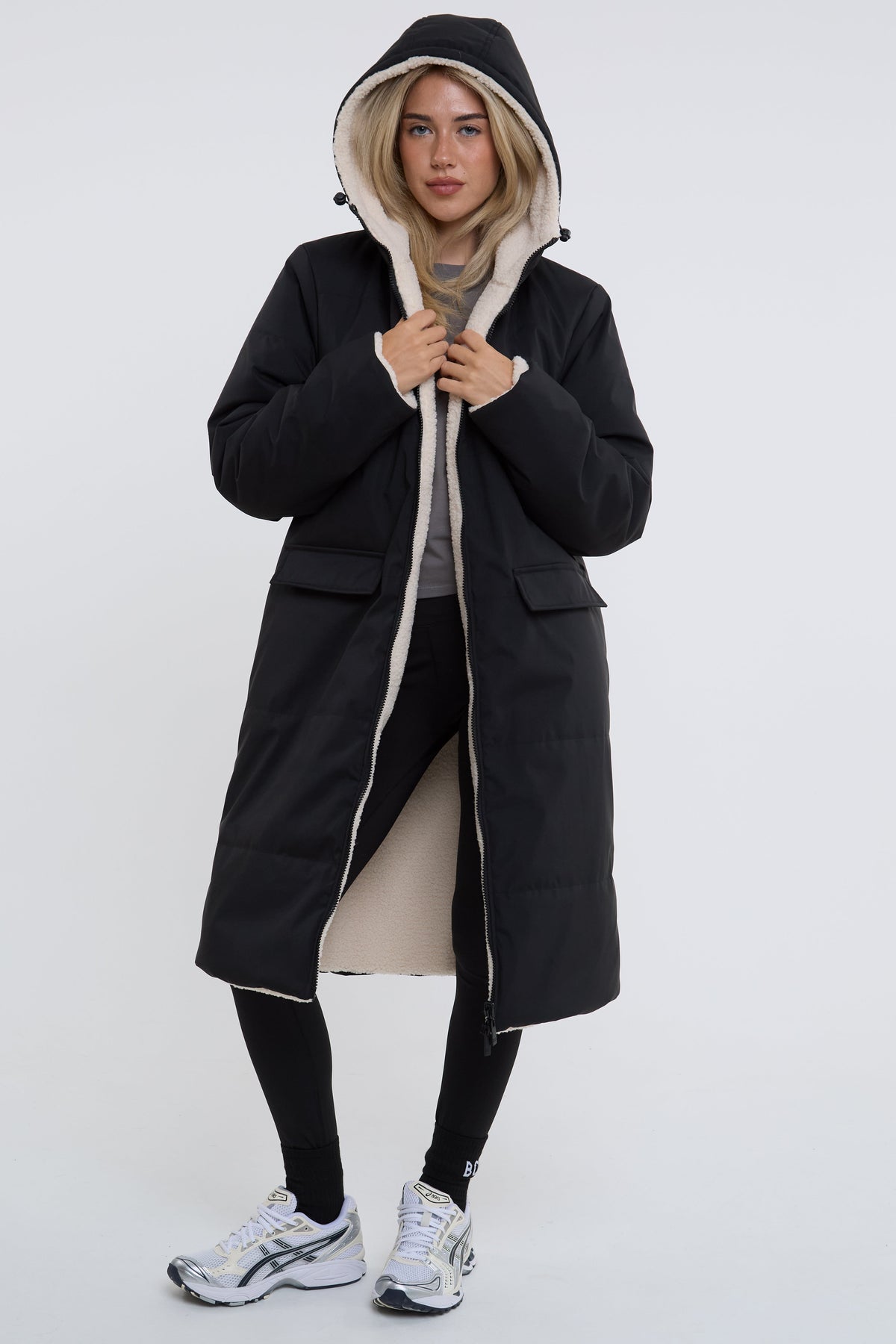 Zoey Reversible Longline Borg-Lined Padded Coat - Black