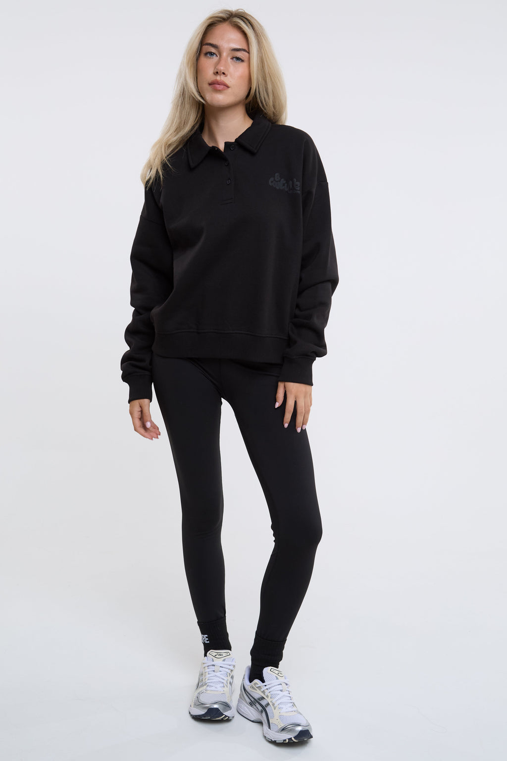 Bubble Polo Sweatshirt & Legging Set - Black