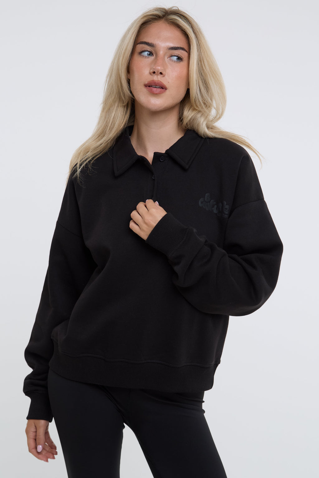 Bubble Polo Sweatshirt & Legging Set - Black