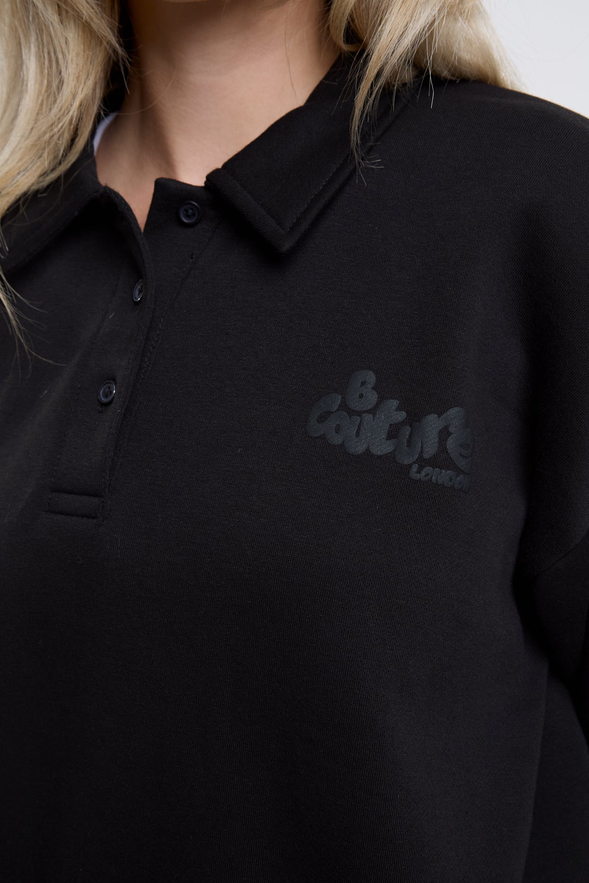 Bubble Polo Sweatshirt & Legging Set - Black
