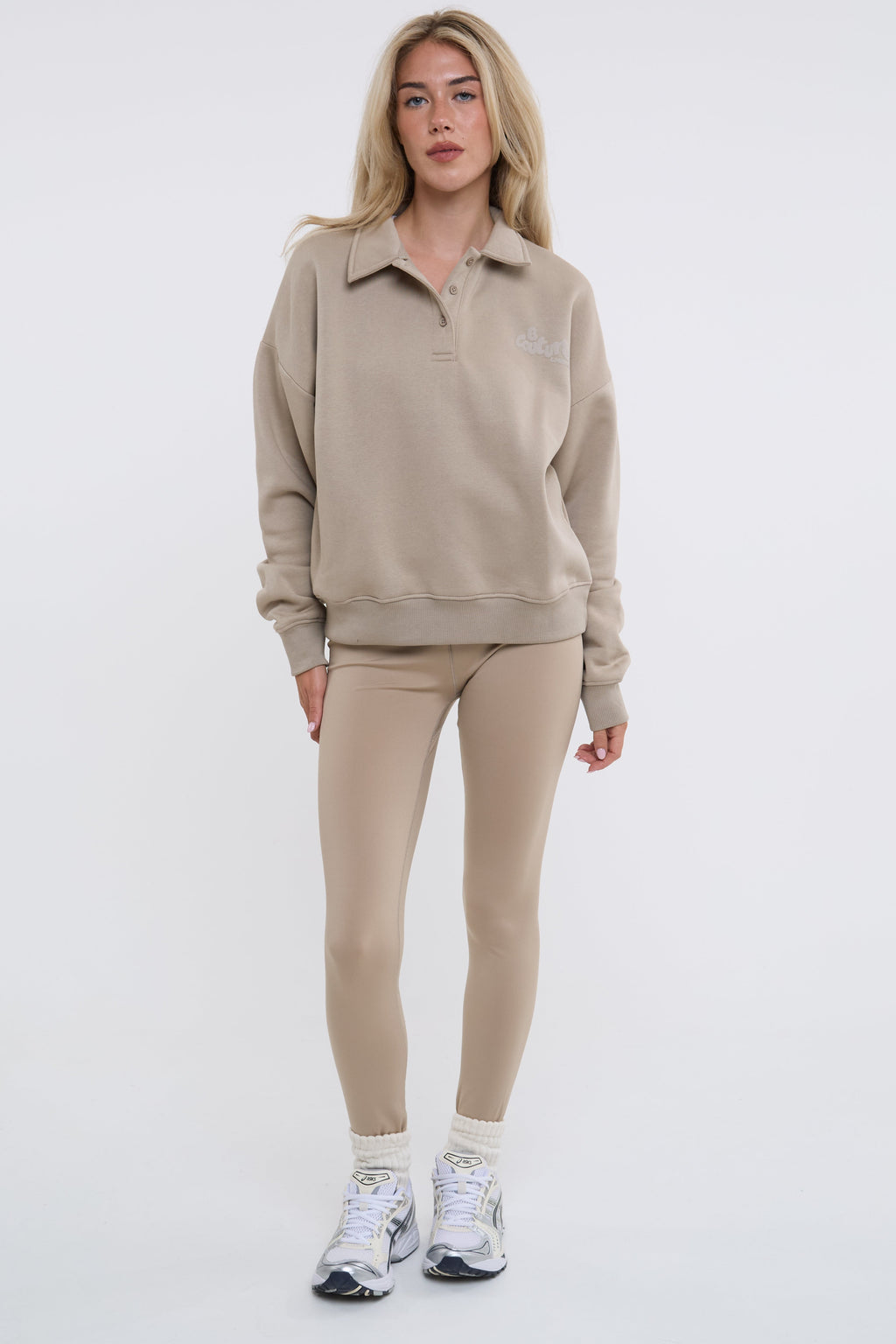 Bubble Polo Sweatshirt & Legging Set - Latte
