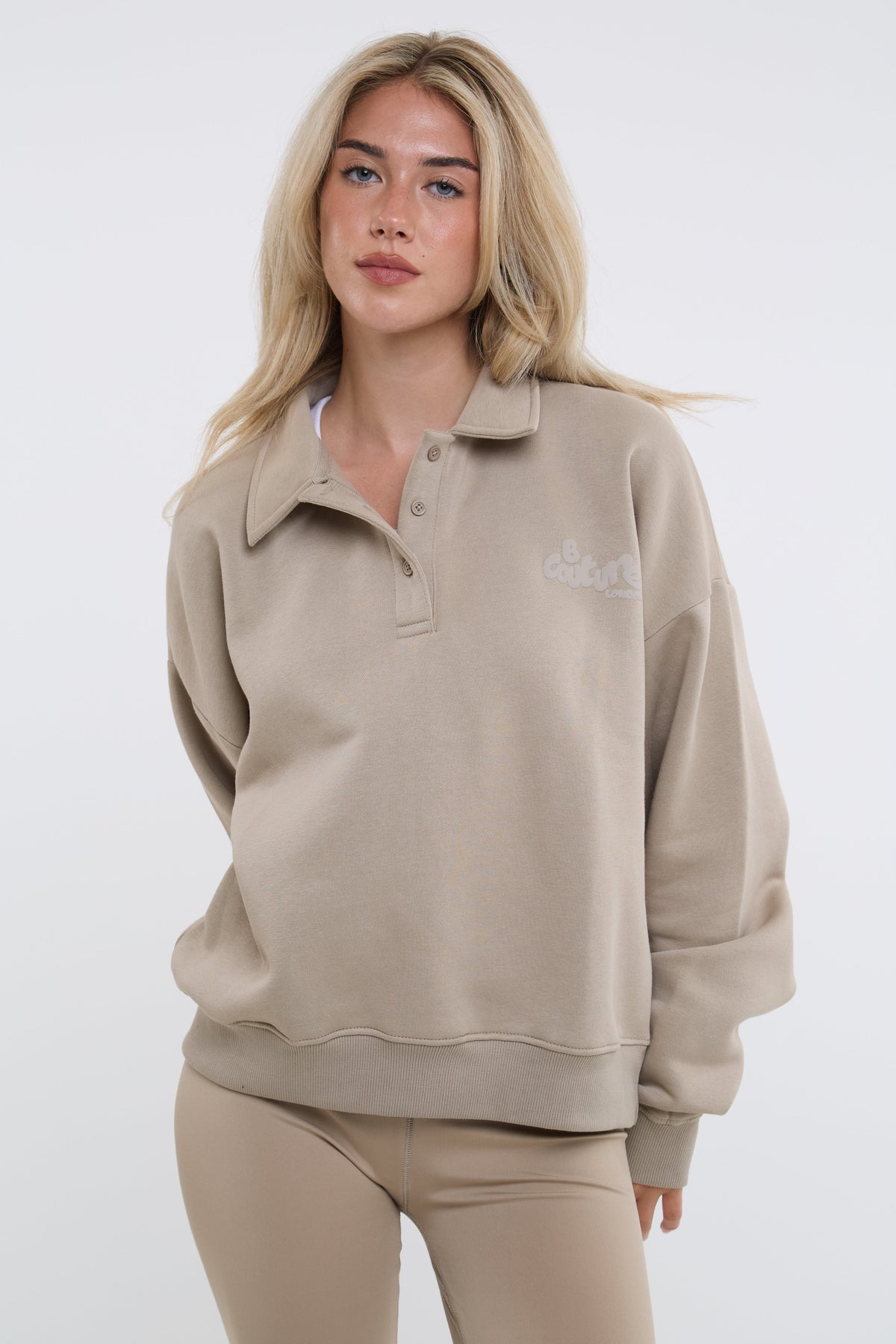 Bubble Polo Sweatshirt & Legging Set - Latte