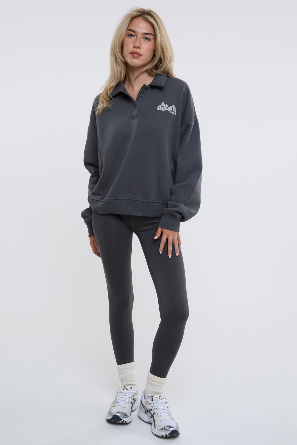Bubble Polo Sweatshirt & Legging Set - Dark Grey