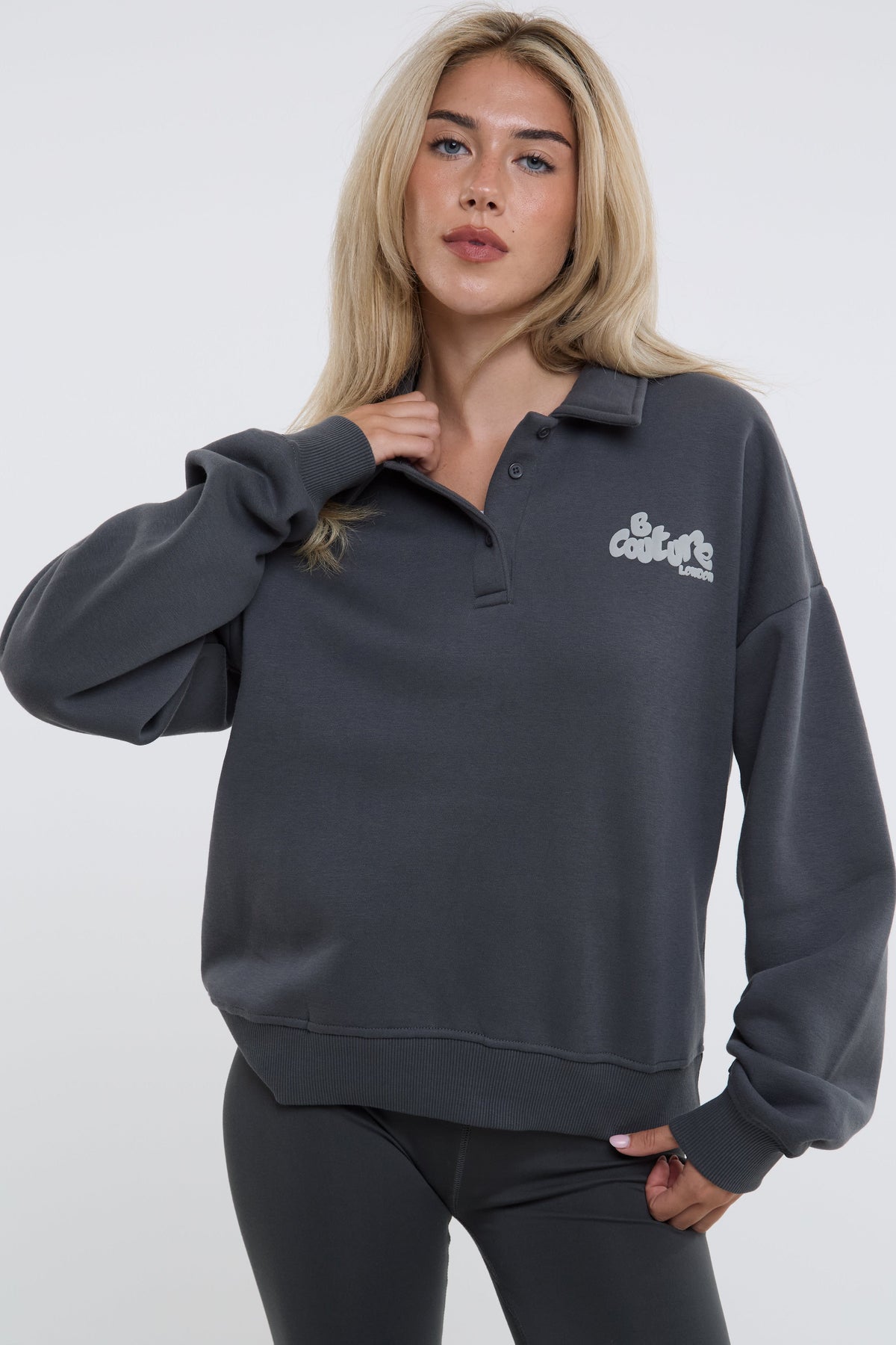 Bubble Polo Sweatshirt & Legging Set - Dark Grey