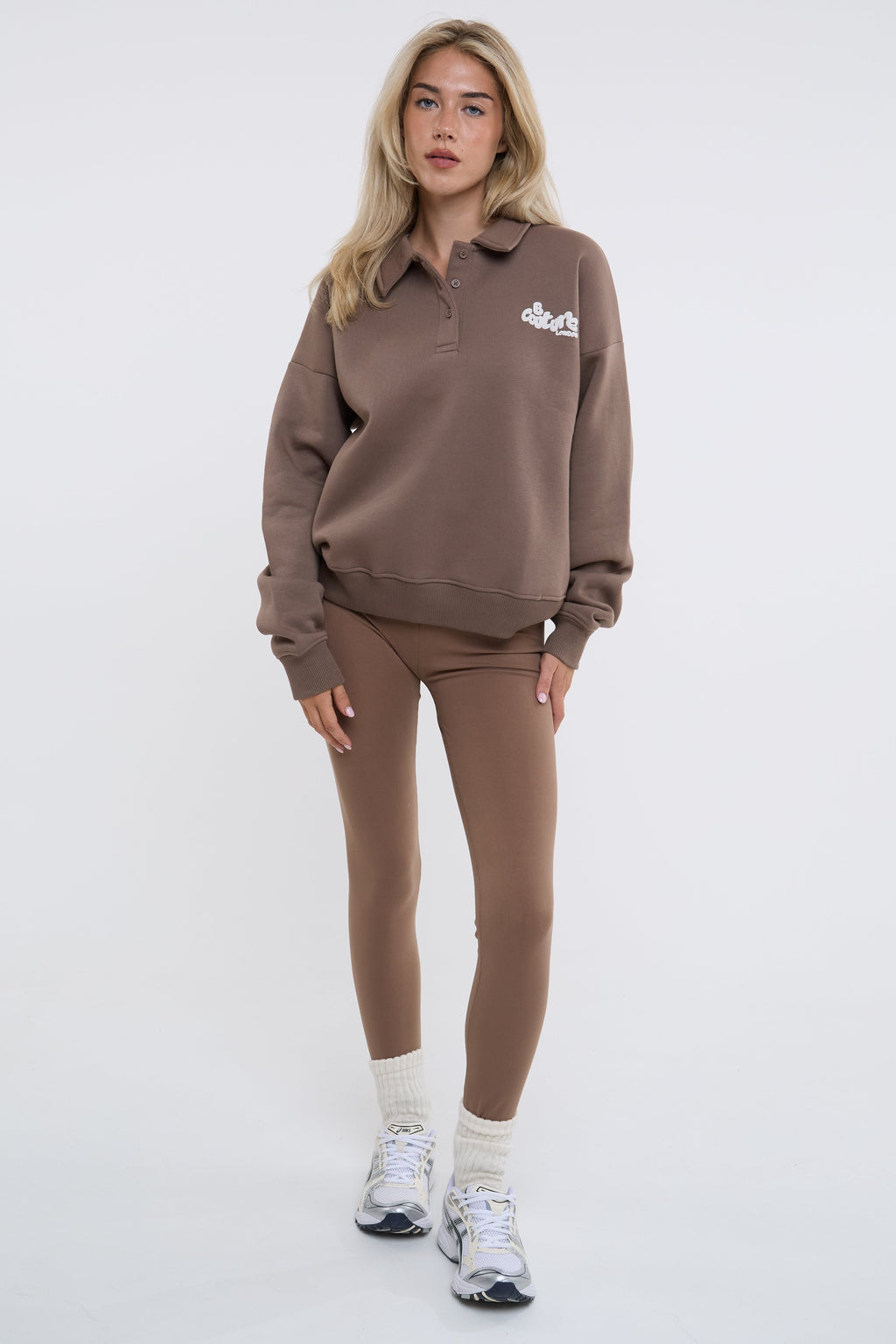 Bubble Polo Sweatshirt & Legging Set - Mink