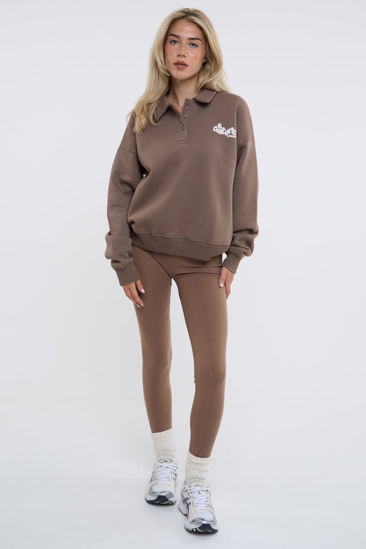 Bubble Polo Sweatshirt & Legging Set - Mink