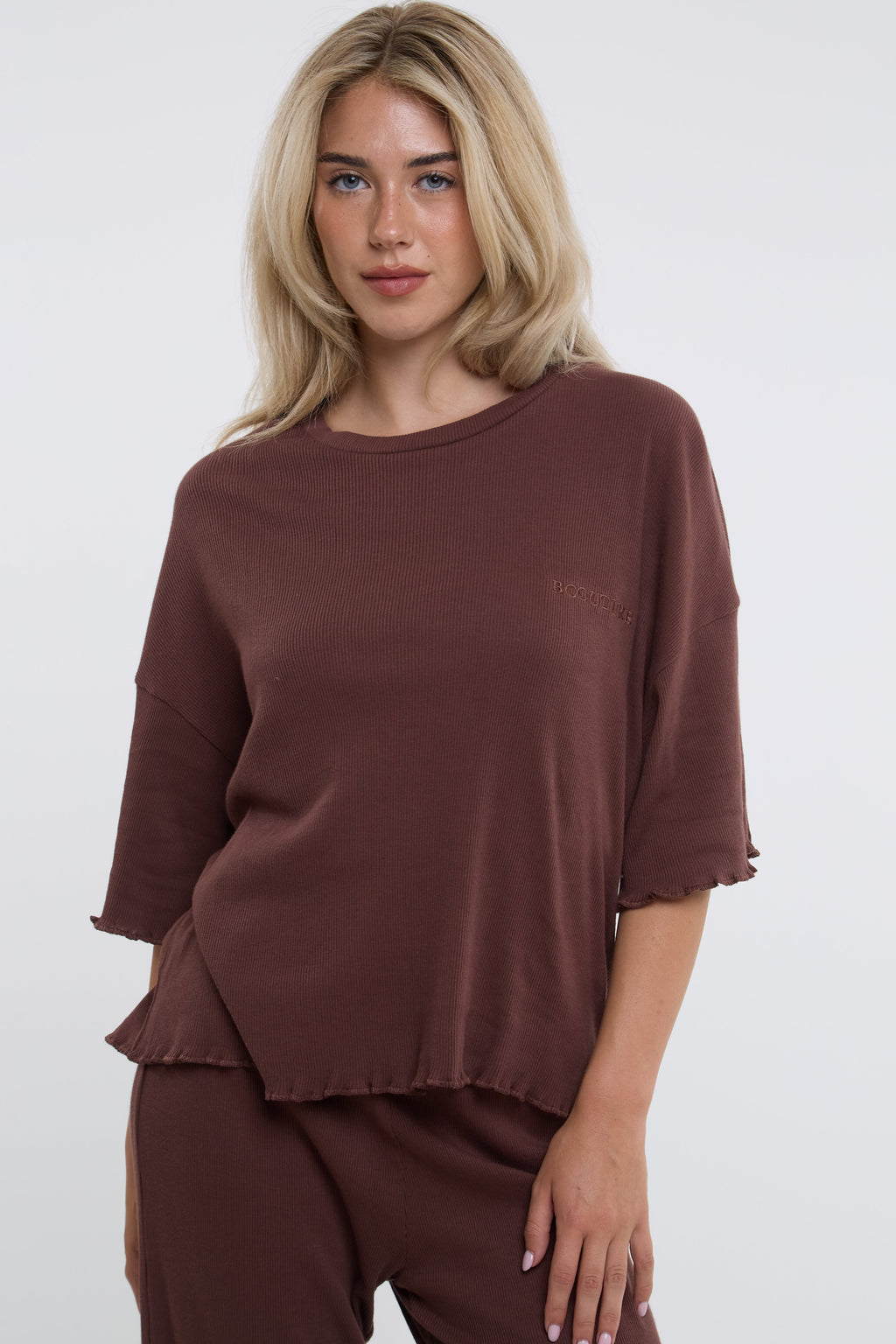 Off-Duty Ribbed Pyjama Set - Brown