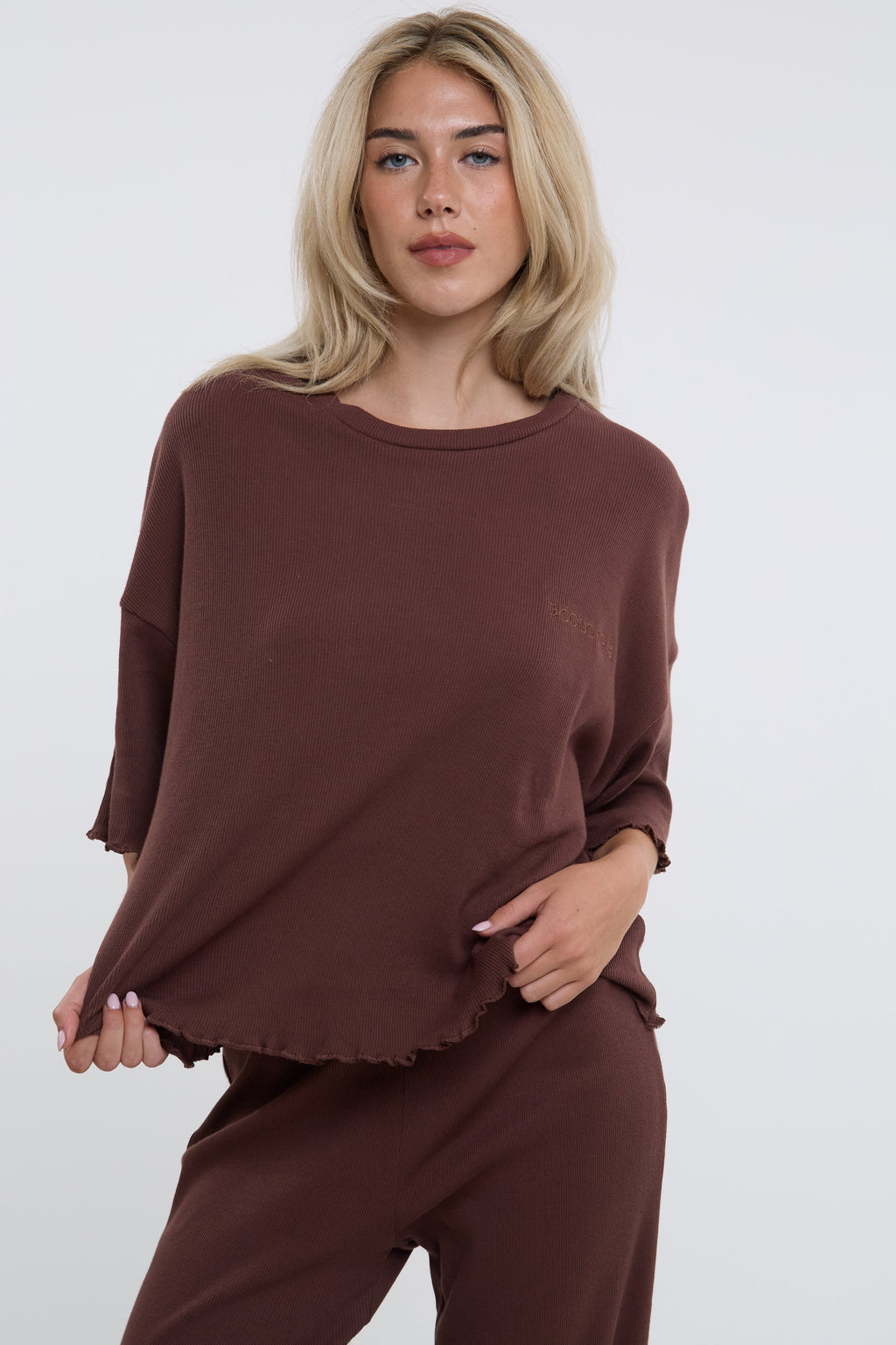 Off-Duty Ribbed Pyjama Set - Brown