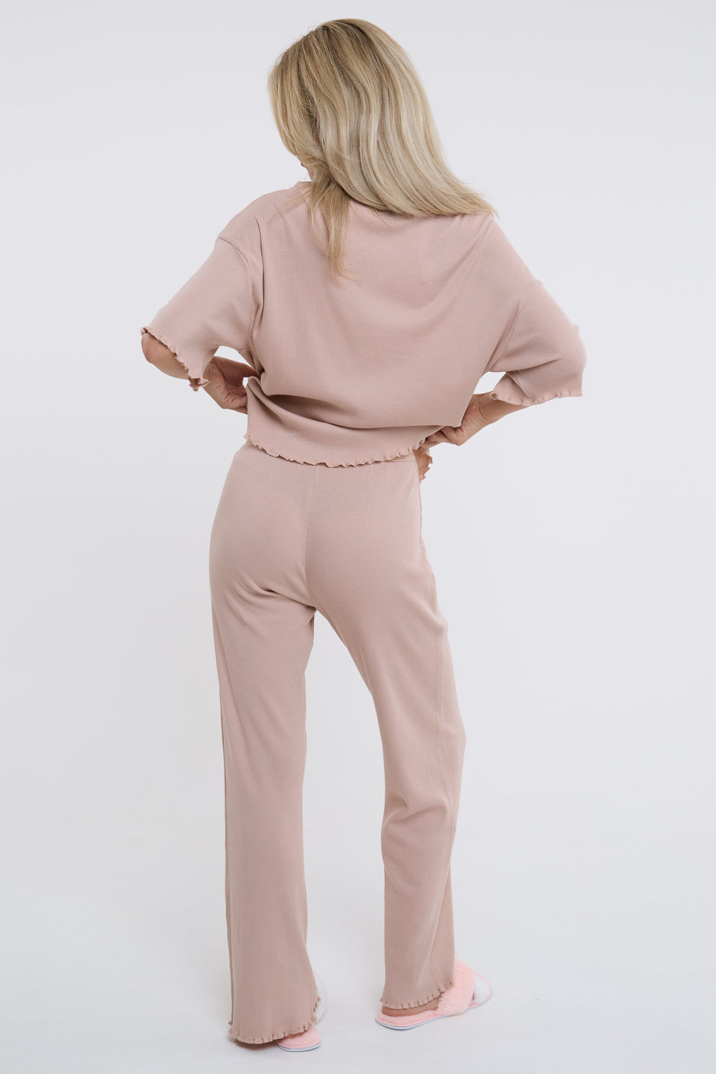 Off-Duty Ribbed Pyjama Set - Beige