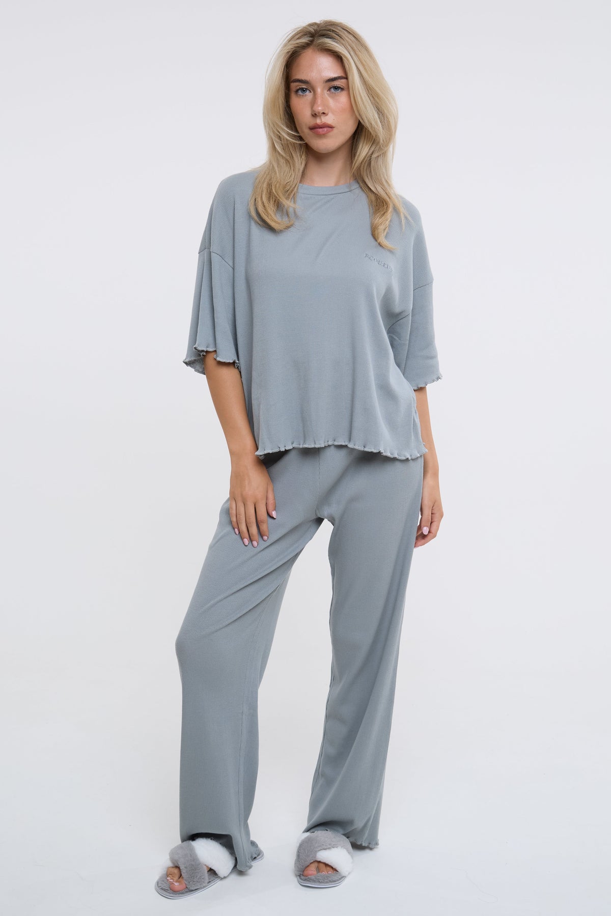 Off-Duty Ribbed Pyjama Set - Grey