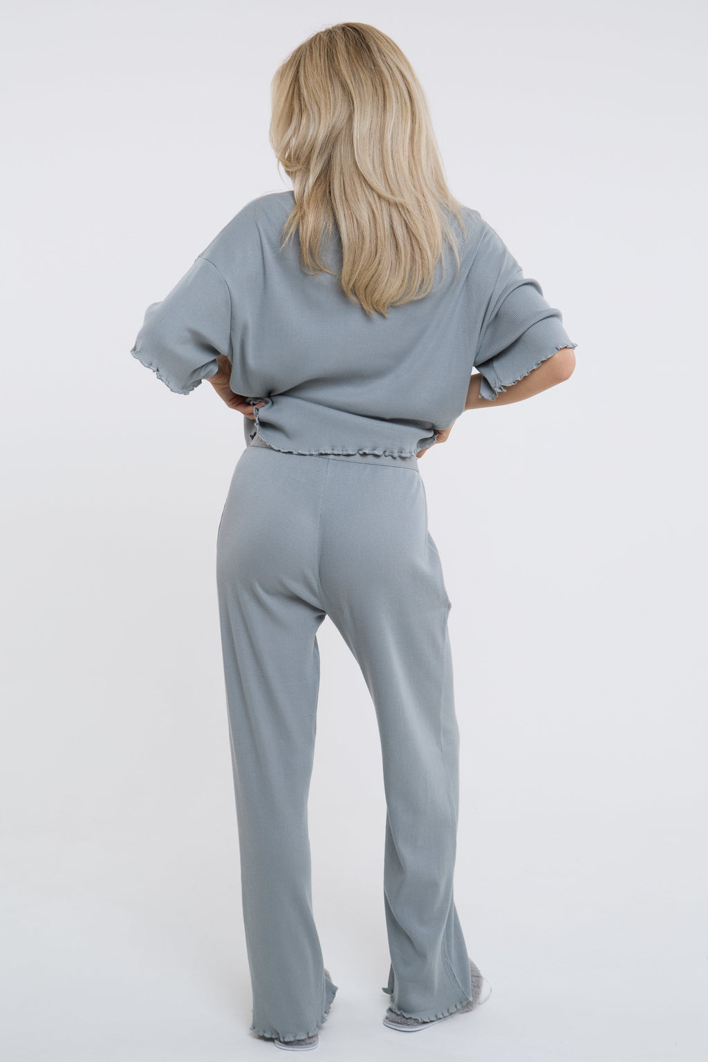 Off-Duty Ribbed Pyjama Set - Grey