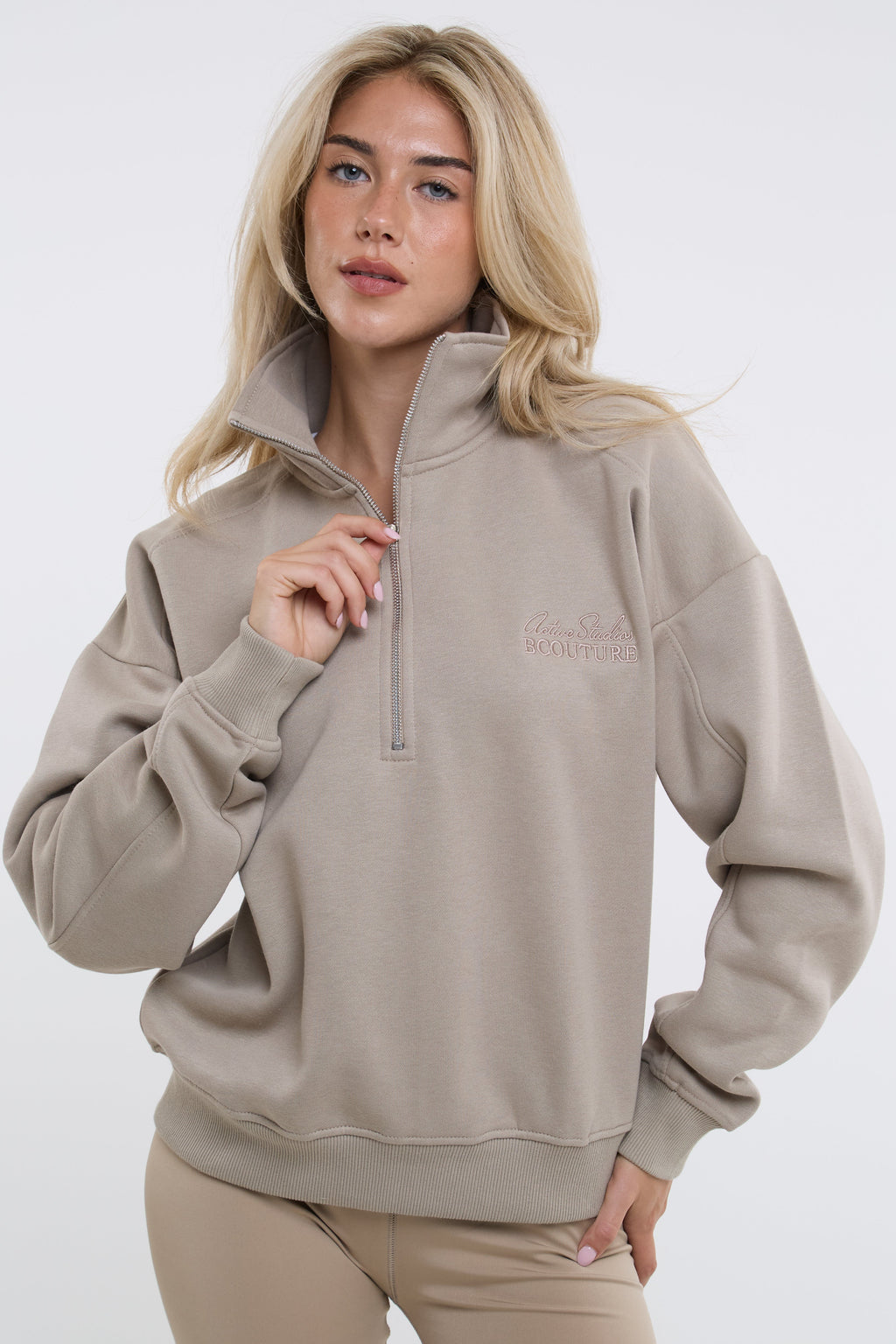 Active Studio Leggings & Half-Zip Sweatshirt - Latte