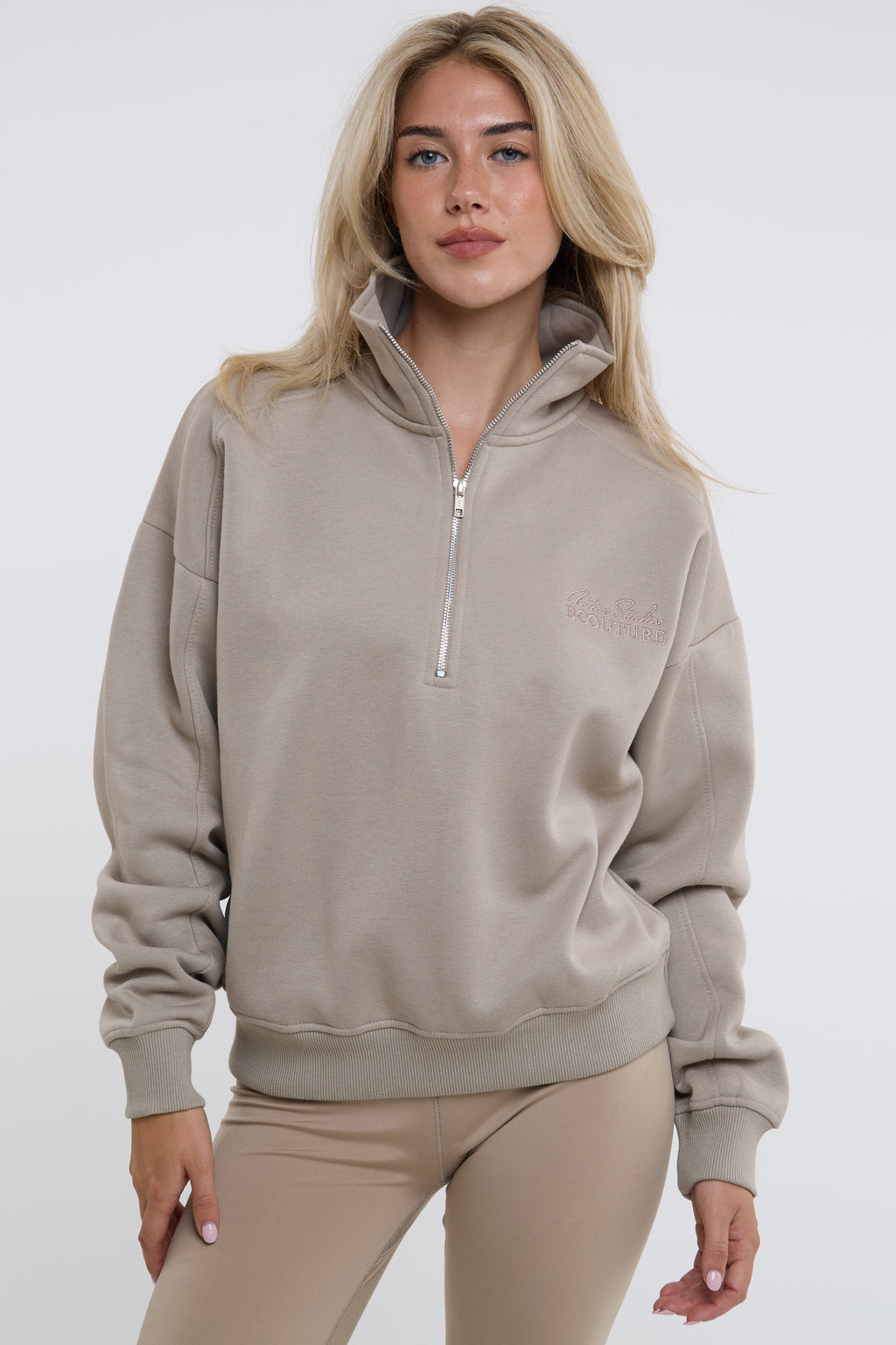 Active Studio Leggings & Half-Zip Sweatshirt - Latte
