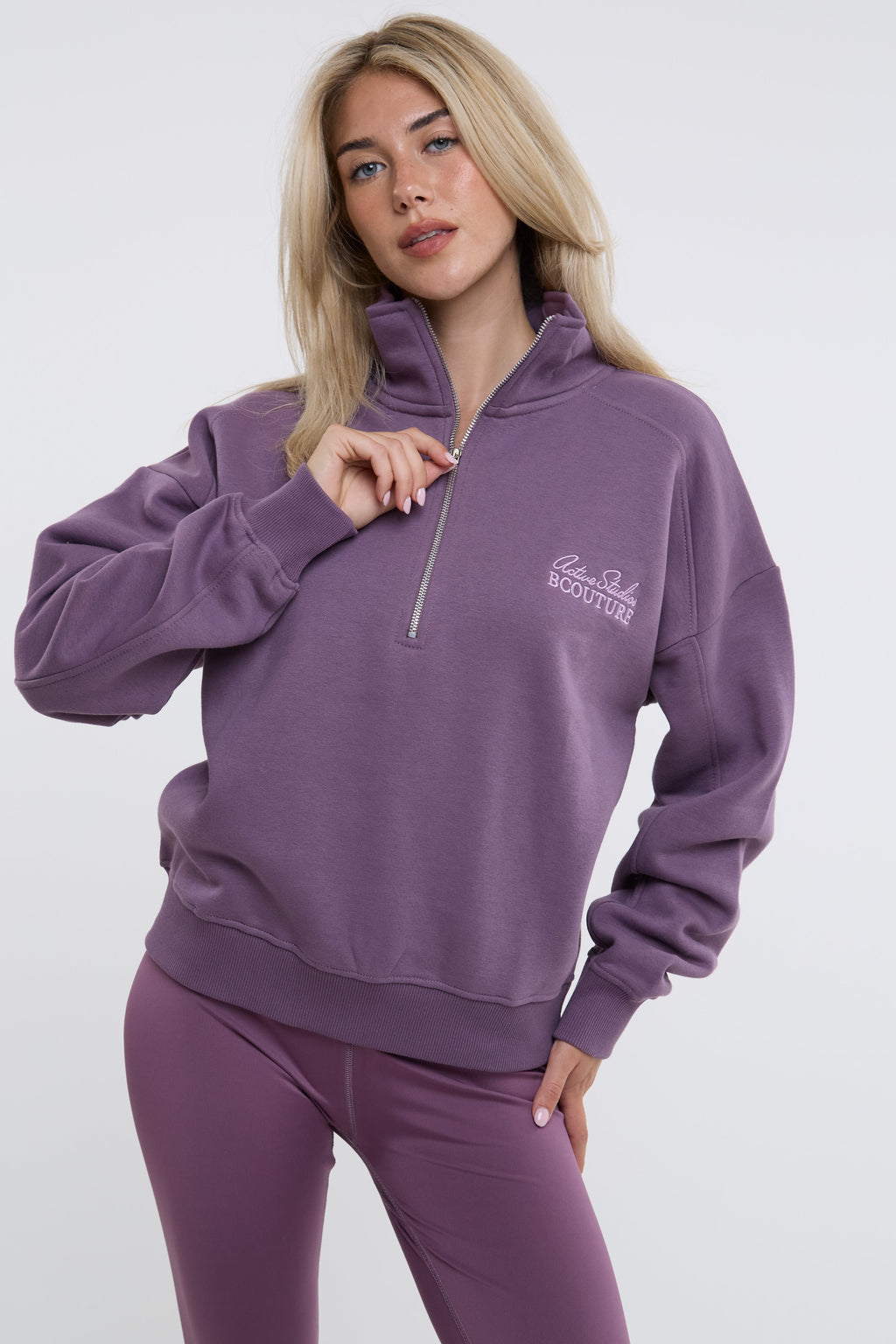 Active Studio Leggings & Half-Zip Sweatshirt - Grape