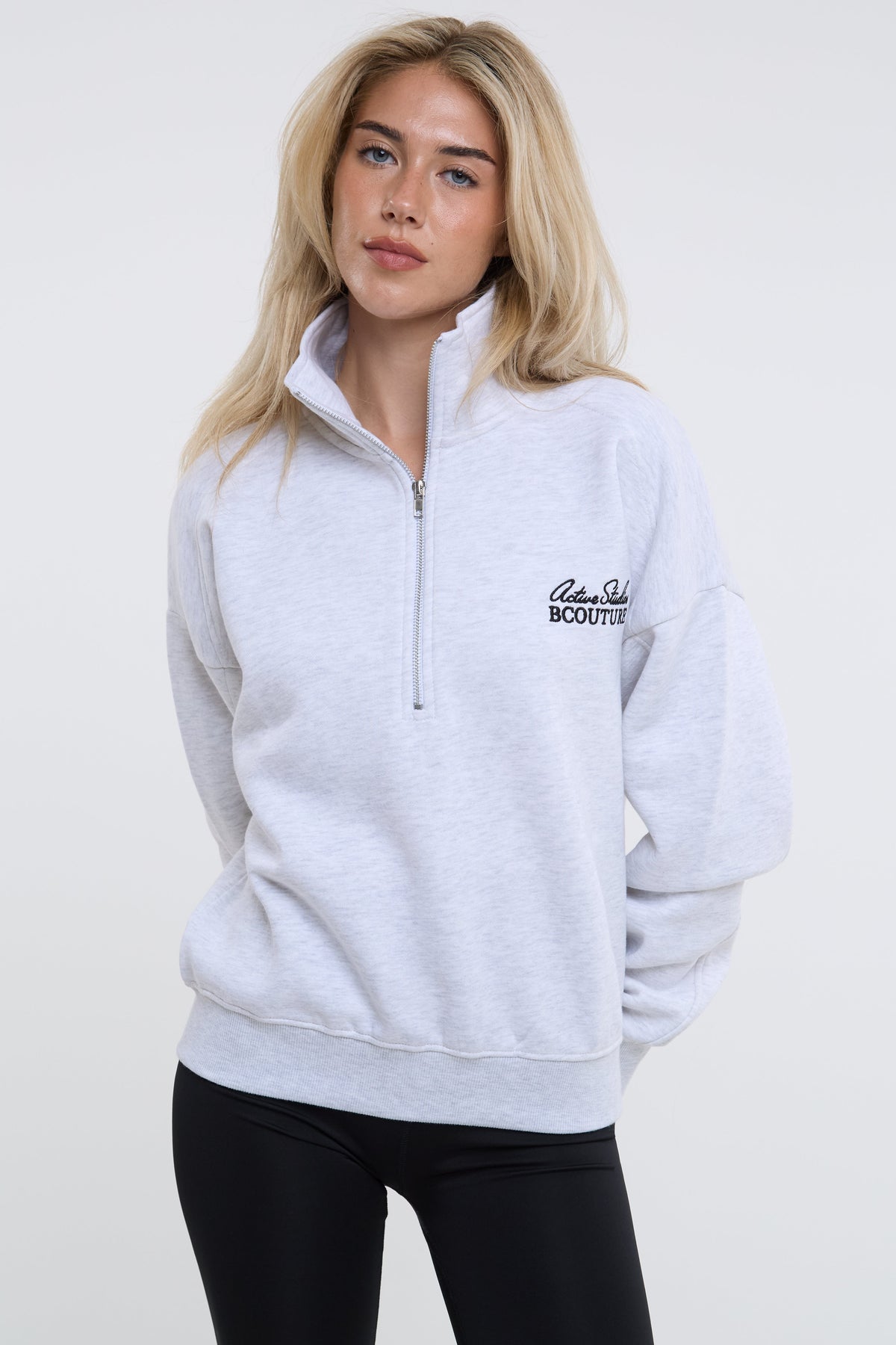 Active Studio Leggings & Half-Zip Sweatshirt - Grey Marl/Black