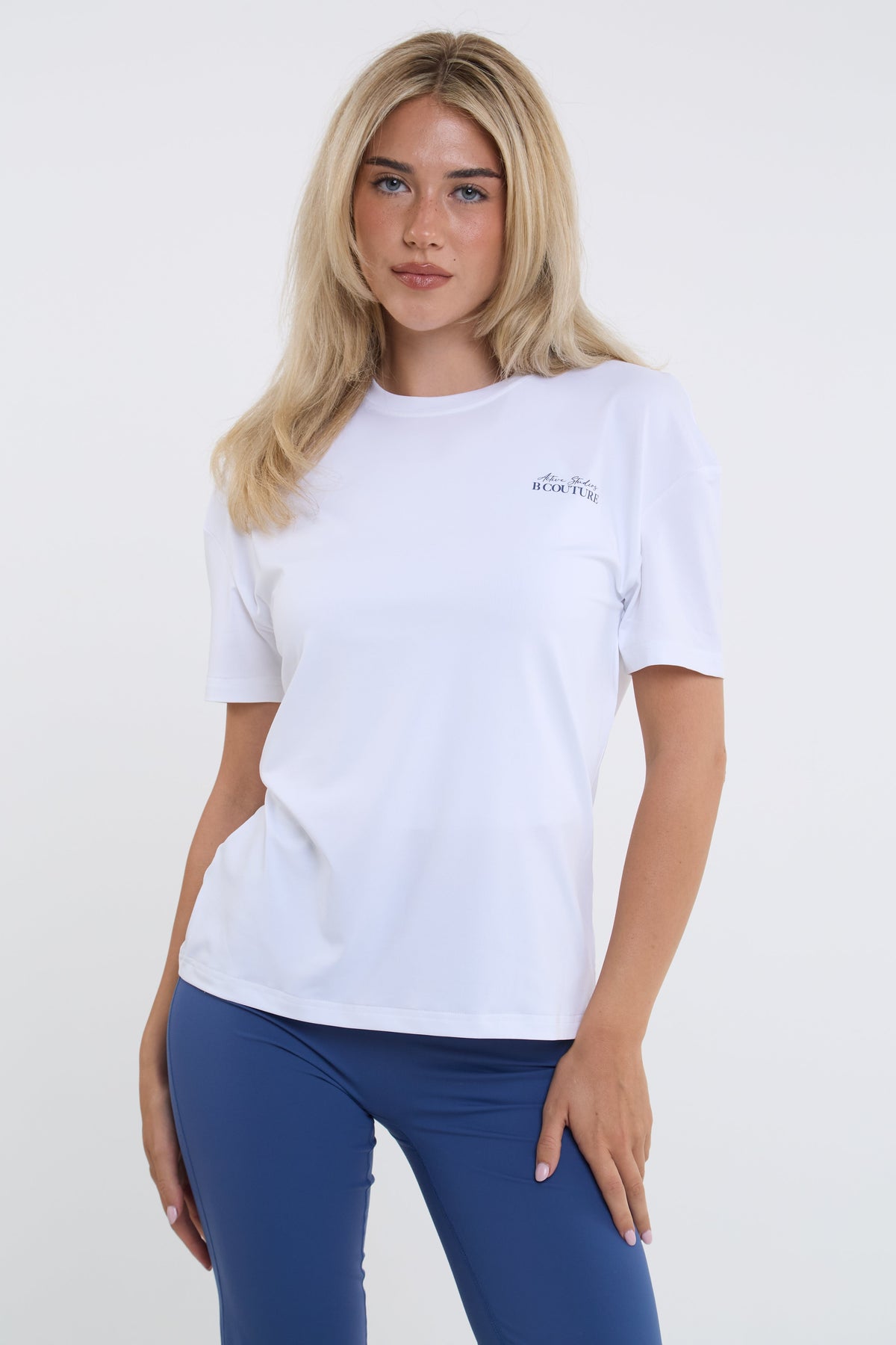 Active Studio Flared Leggings & T-Shirt Set - White/Blue