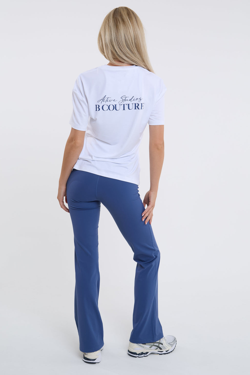 Active Studio Flared Leggings & T-Shirt Set - White/Blue