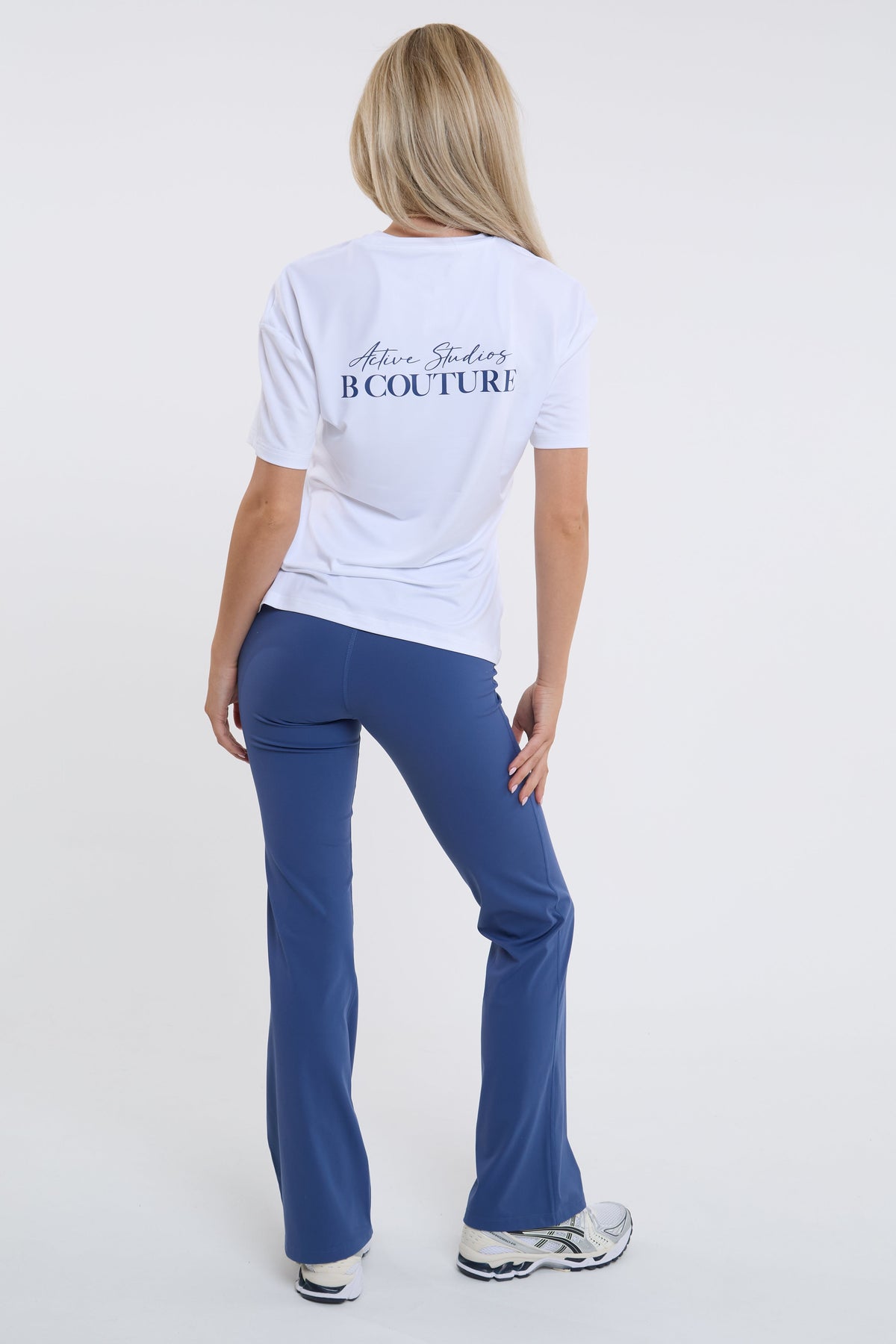 Active Studio Flared Leggings & T-Shirt Set - White/Blue