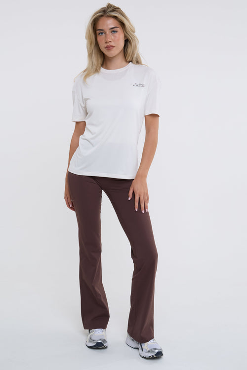 Active Studio Flared Leggings & T-Shirt Set - Cream/Brown