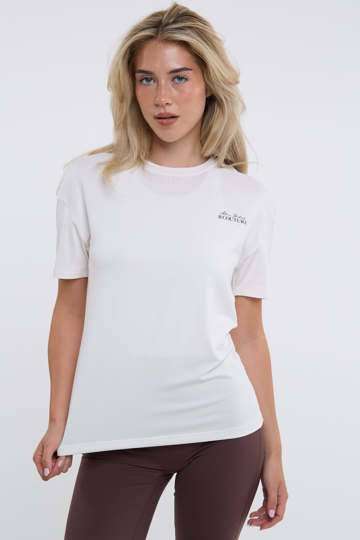 Active Studio Flared Leggings & T-Shirt Set - Cream/Brown