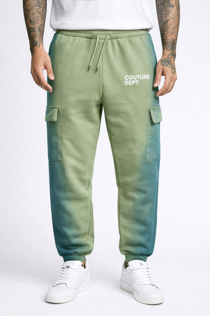 Heavyweight Oversized Couture Dept Cargo Joggers - Green