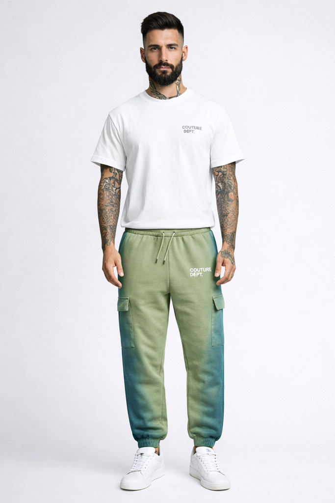 Heavyweight Oversized Couture Dept Cargo Joggers - Green