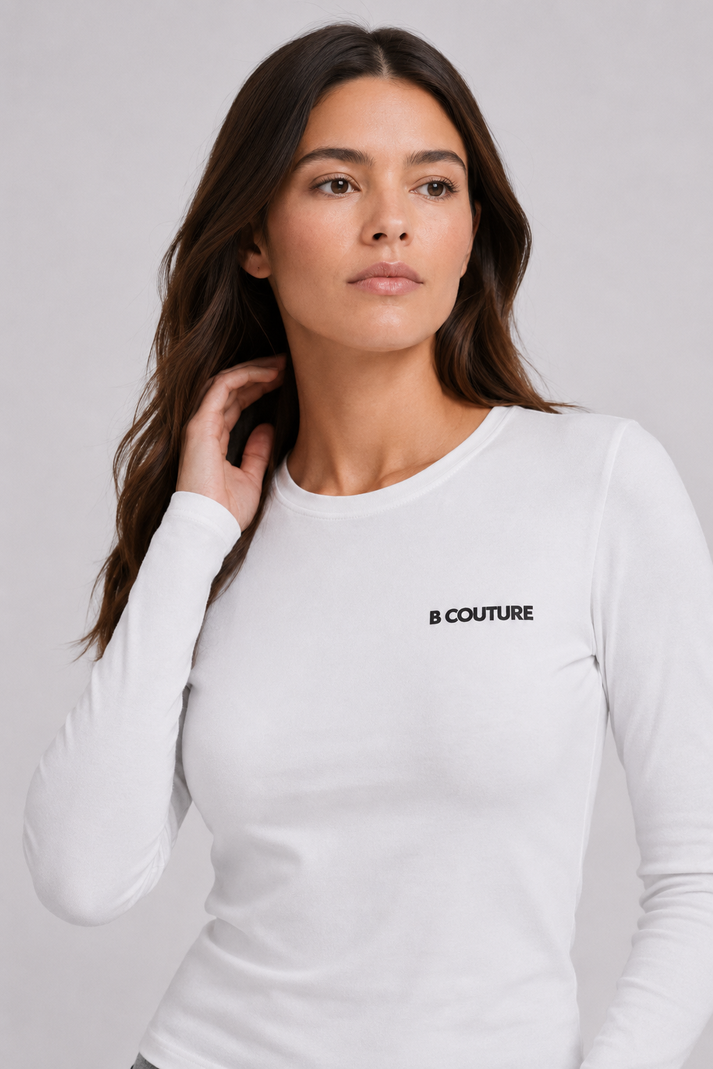 Fitted Long Sleeve Stretch Cotton T-Shirt - White