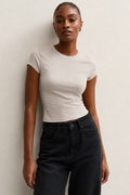 Fitted Short Sleeve Stretch Cotton T-Shirt - Stone