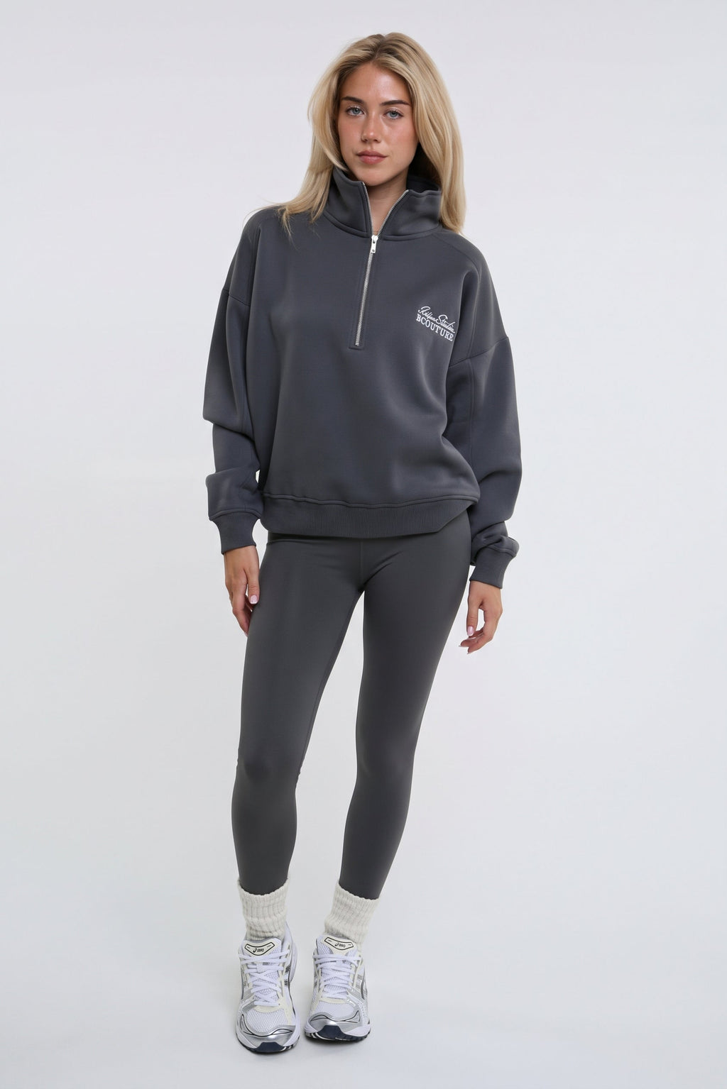 Active Studio Leggings & Half-Zip Sweatshirt - Dark Grey