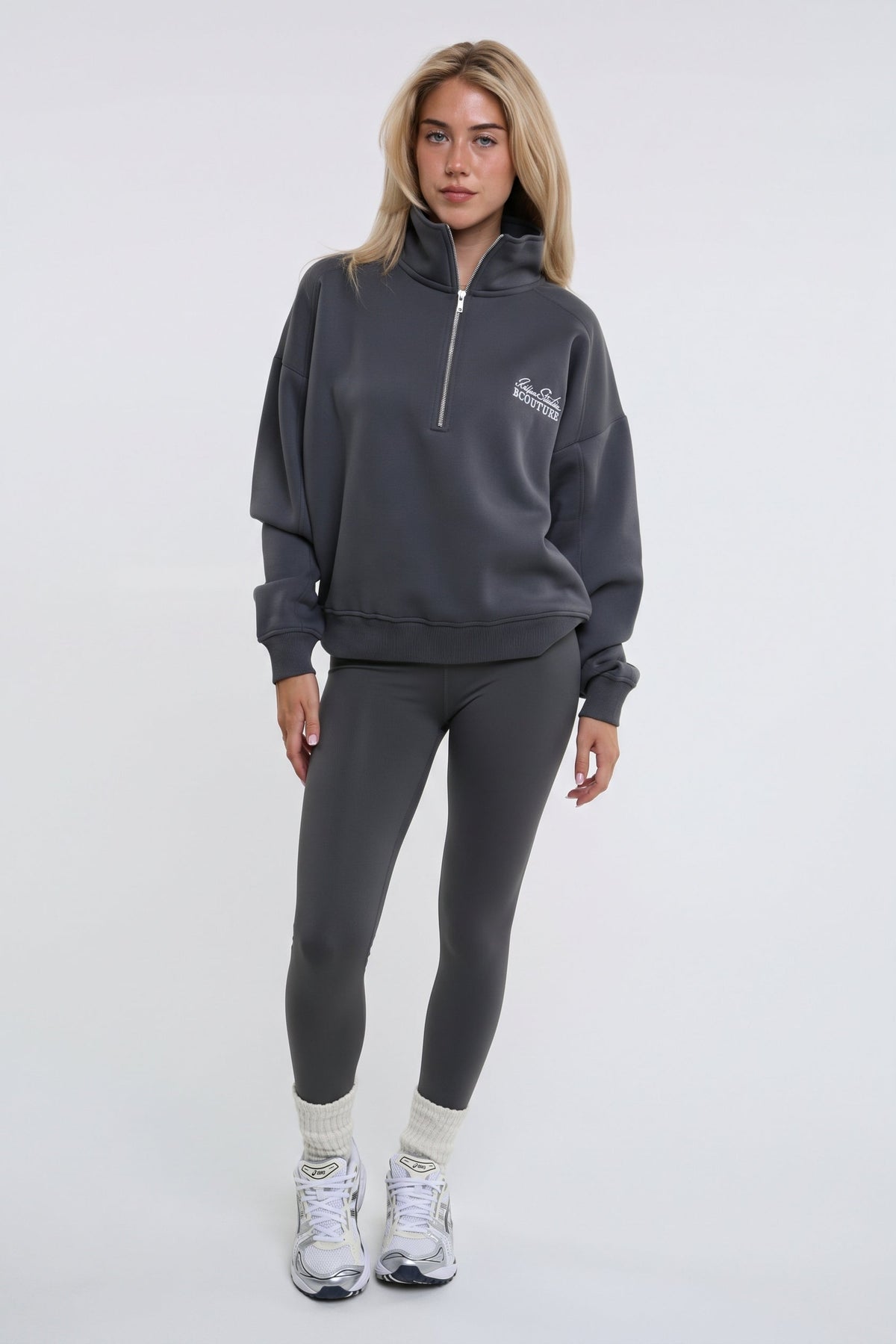 Active Studio Leggings & Half-Zip Sweatshirt - Dark Grey