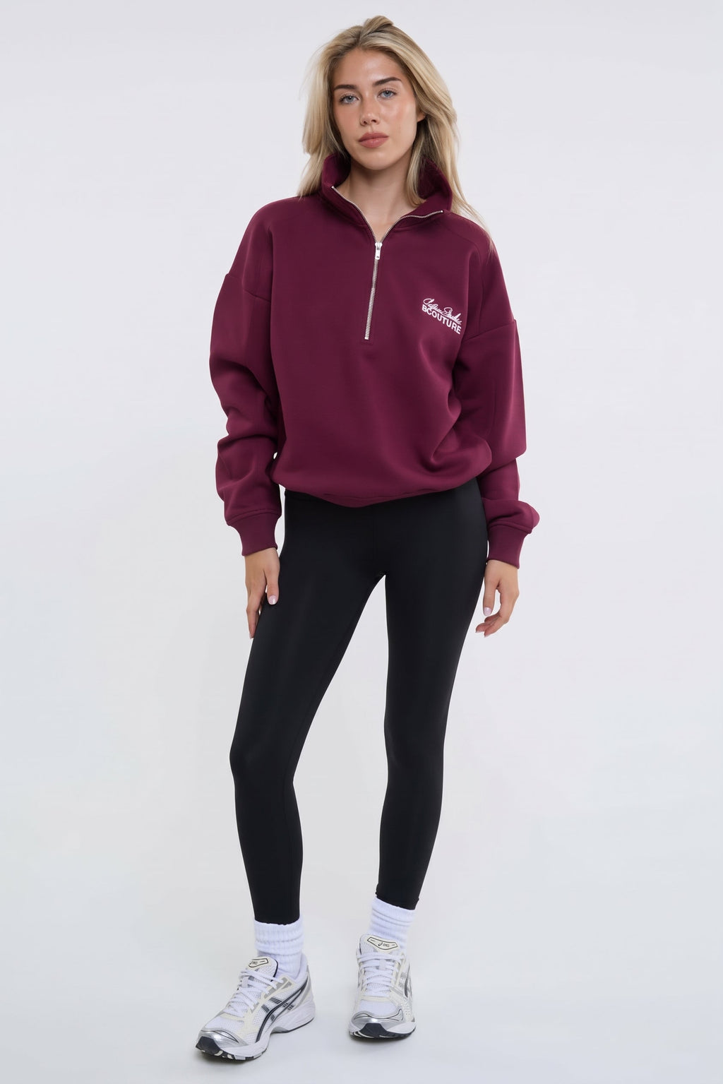 Active Studio Leggings & Half-Zip Sweatshirt - Burgundy/Black